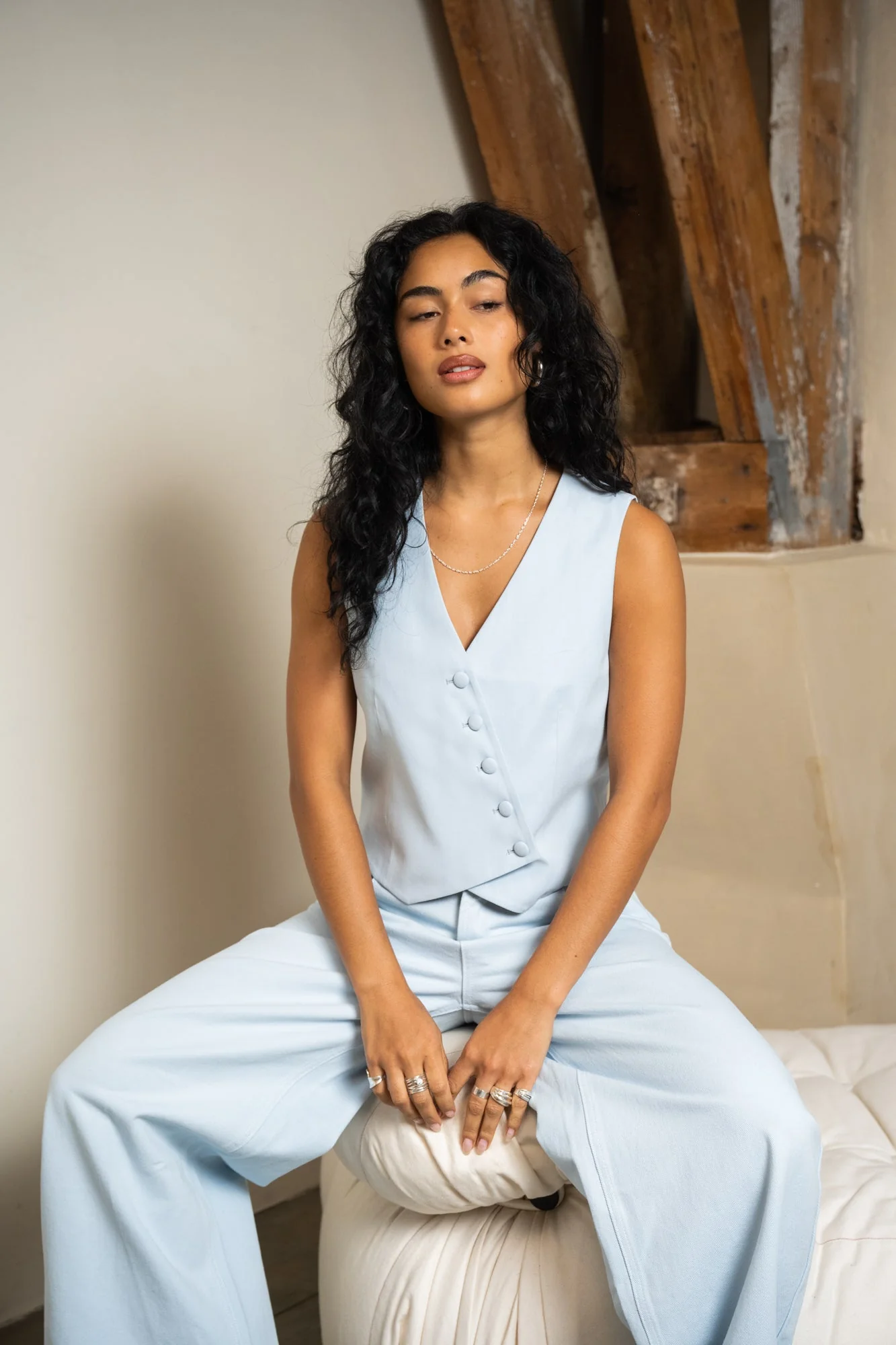 TILTIL Asym Viscose Gilet Light Blue - Image 7