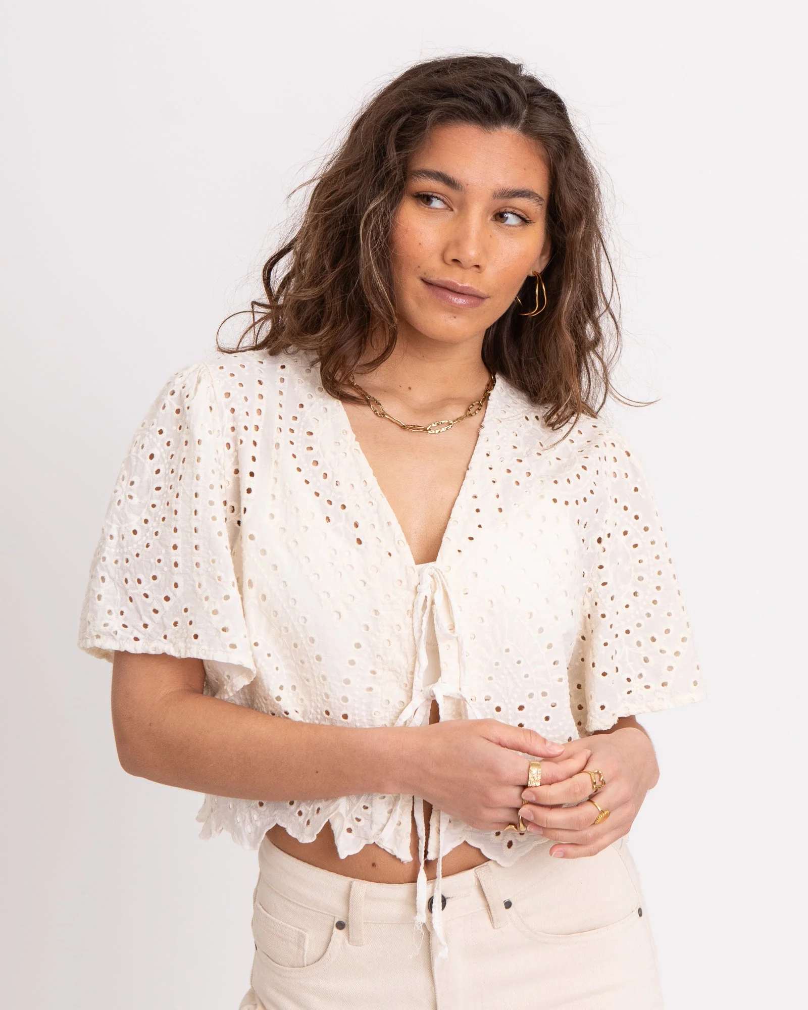 TILTIL Birke Top Embroidery Beige