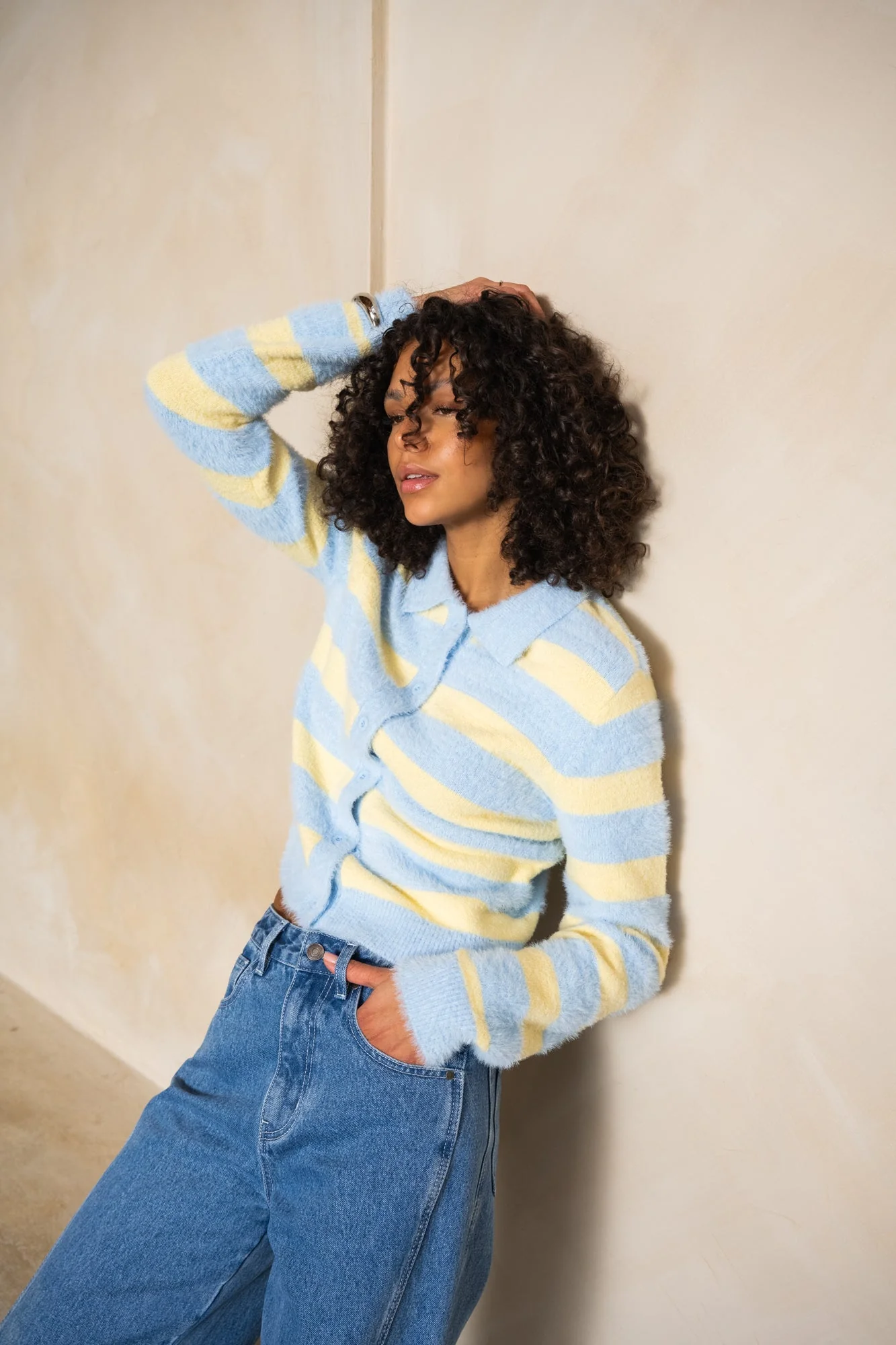 TILTIL Cela Striped Polo Cardigan Yellow Blue