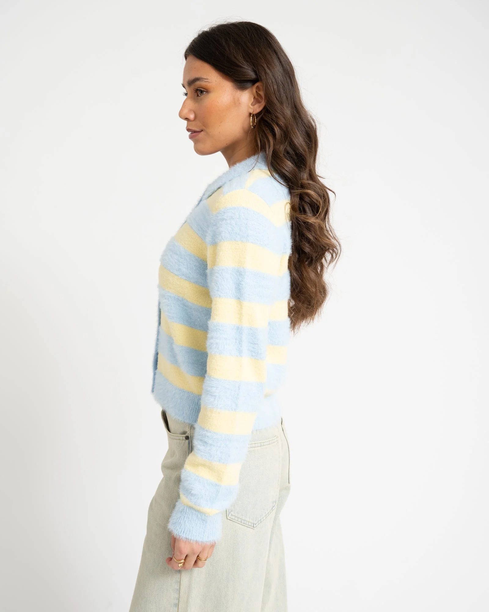 TILTIL Cela Striped Polo Cardigan Yellow Blue - Image 4