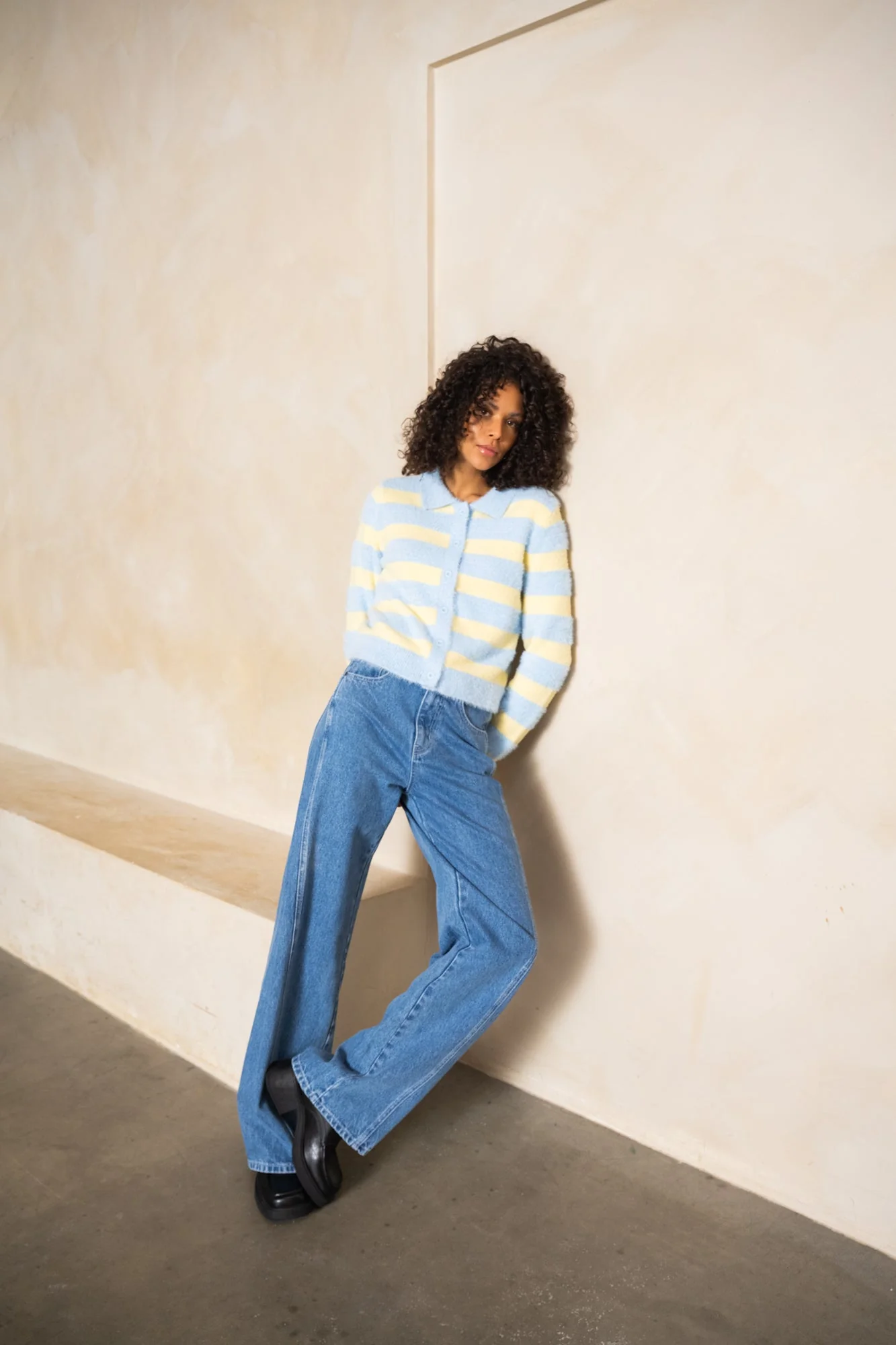TILTIL Cela Striped Polo Cardigan Yellow Blue - Image 6