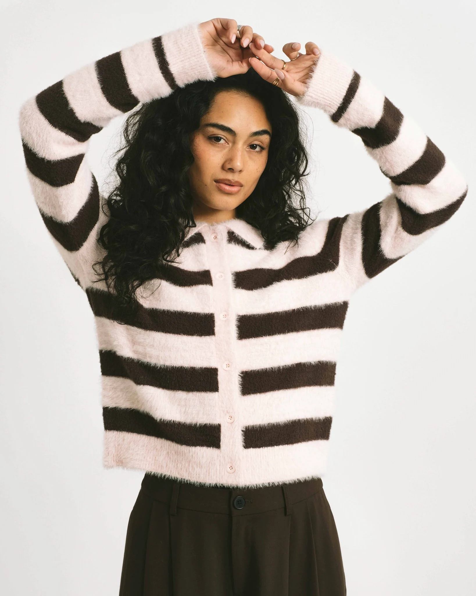 TILTIL Cela Striped Polo Cardigan Pink Brown - Image 2