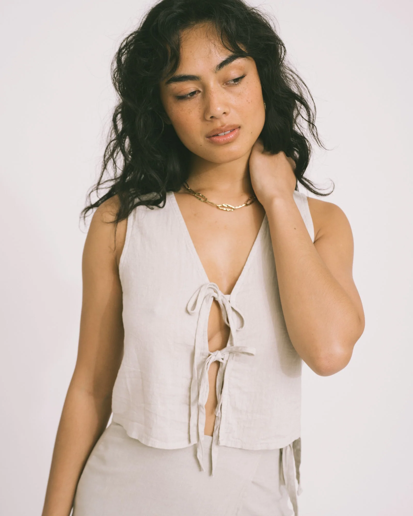 TILTIL Claire Linen Gilet Beige - Image 3