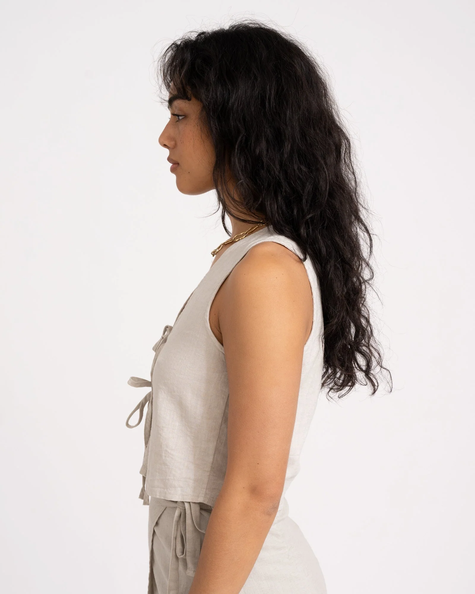TILTIL Claire Linen Gilet Beige - Image 4