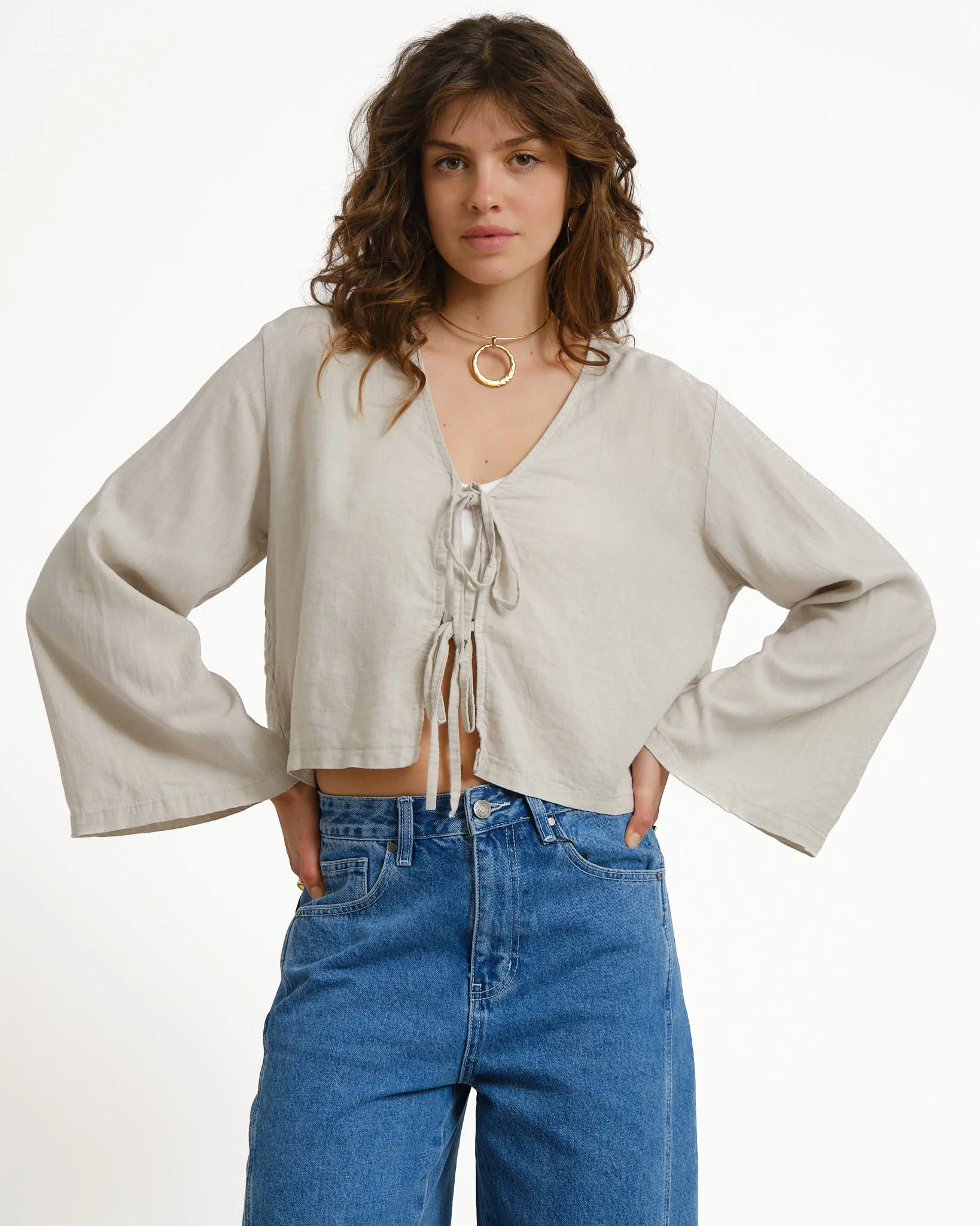 TILTIL Claire Linen Top Beige