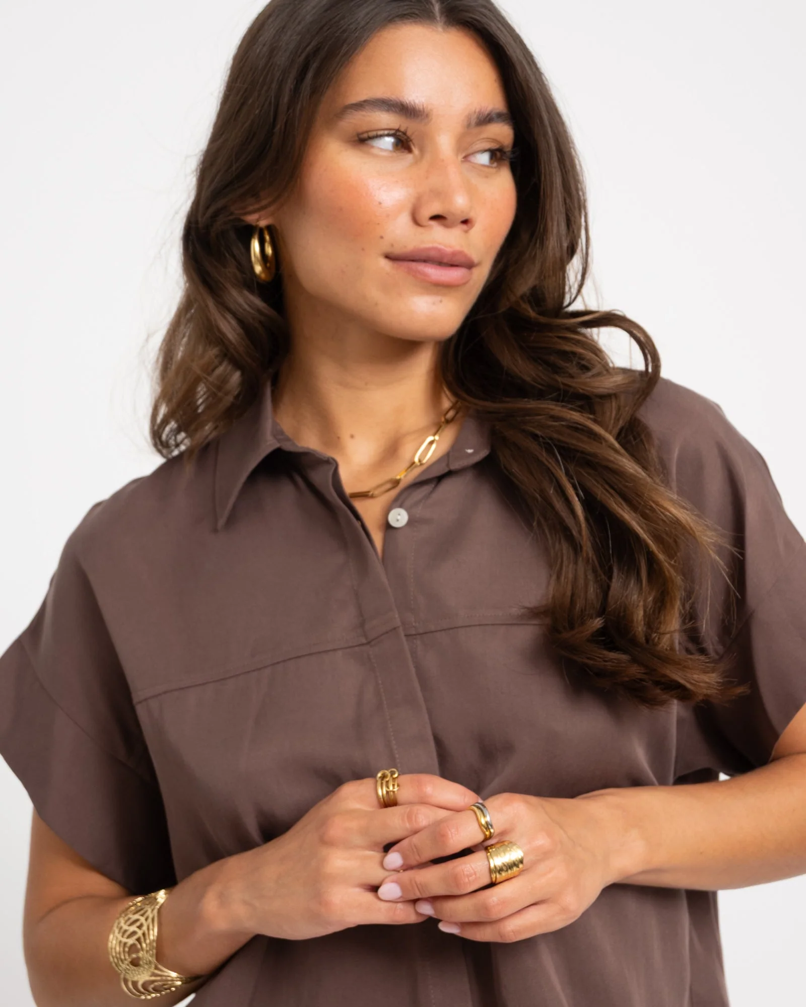 TILTIL Elin Short Sleeve Blouse Brown - Image 3