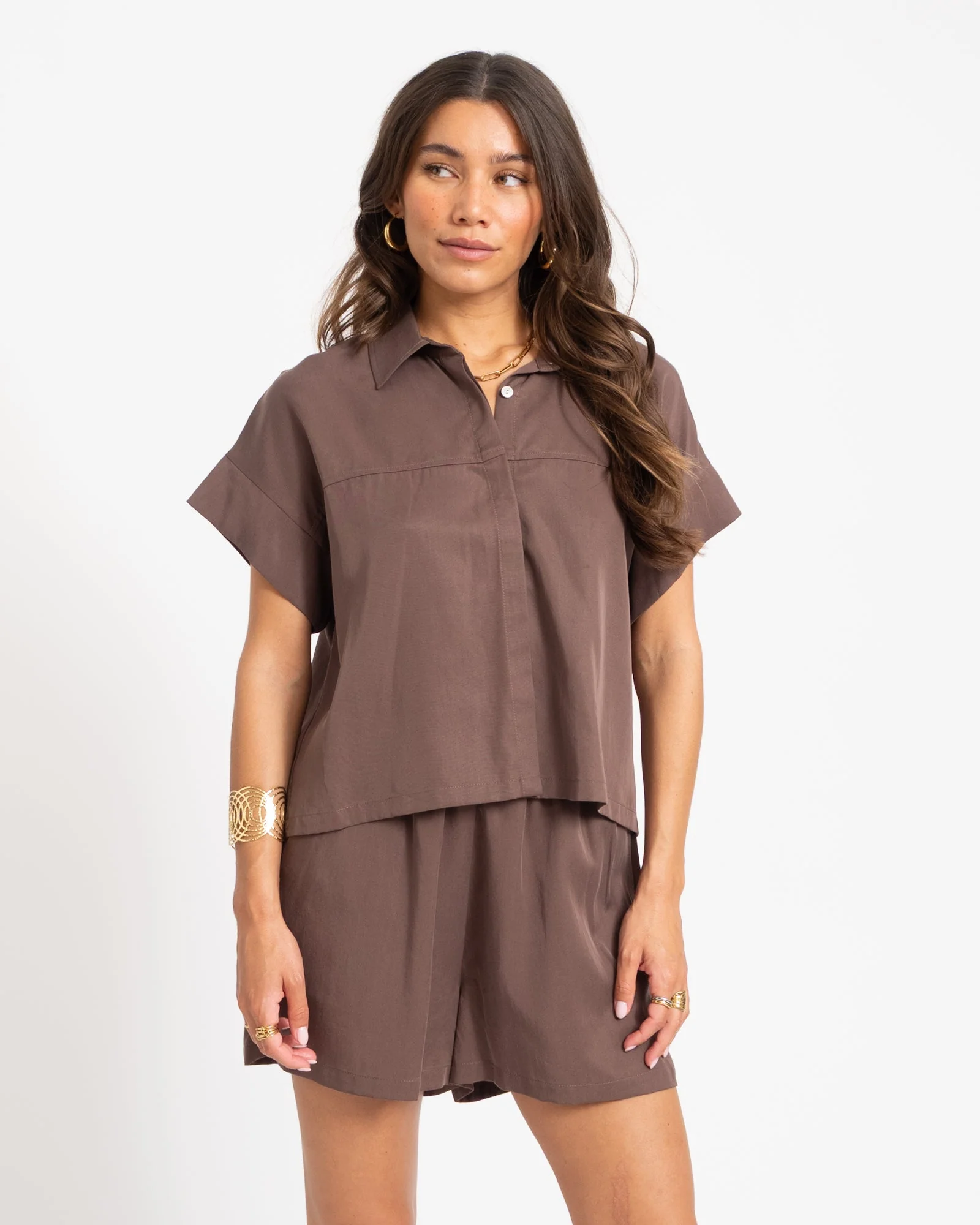 TILTIL Elin Short Sleeve Blouse Brown - Image 4