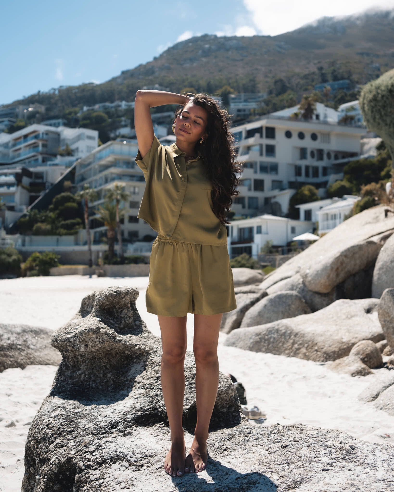 TILTIL Elin Tencel Short Sleeve Blouse Moss Green