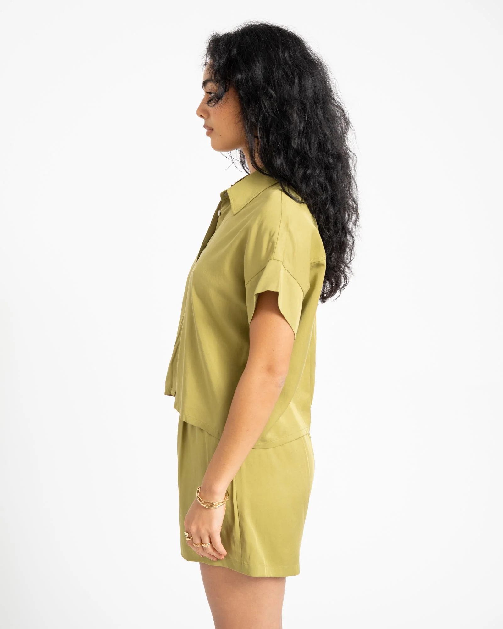 TILTIL Elin Tencel Short Sleeve Blouse Moss Green - Image 5