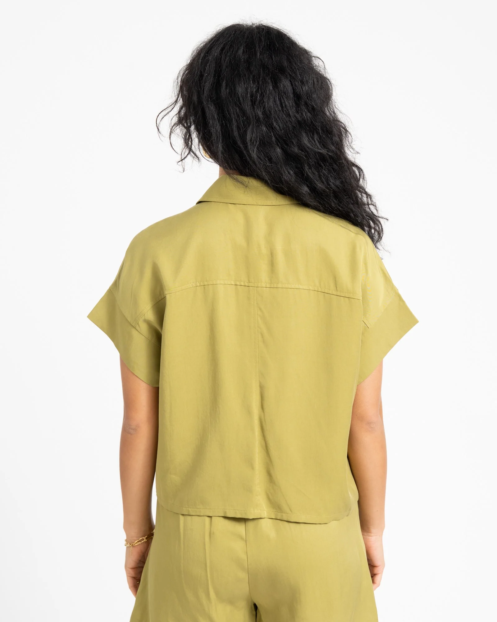 TILTIL Elin Tencel Short Sleeve Blouse Moss Green - Image 6