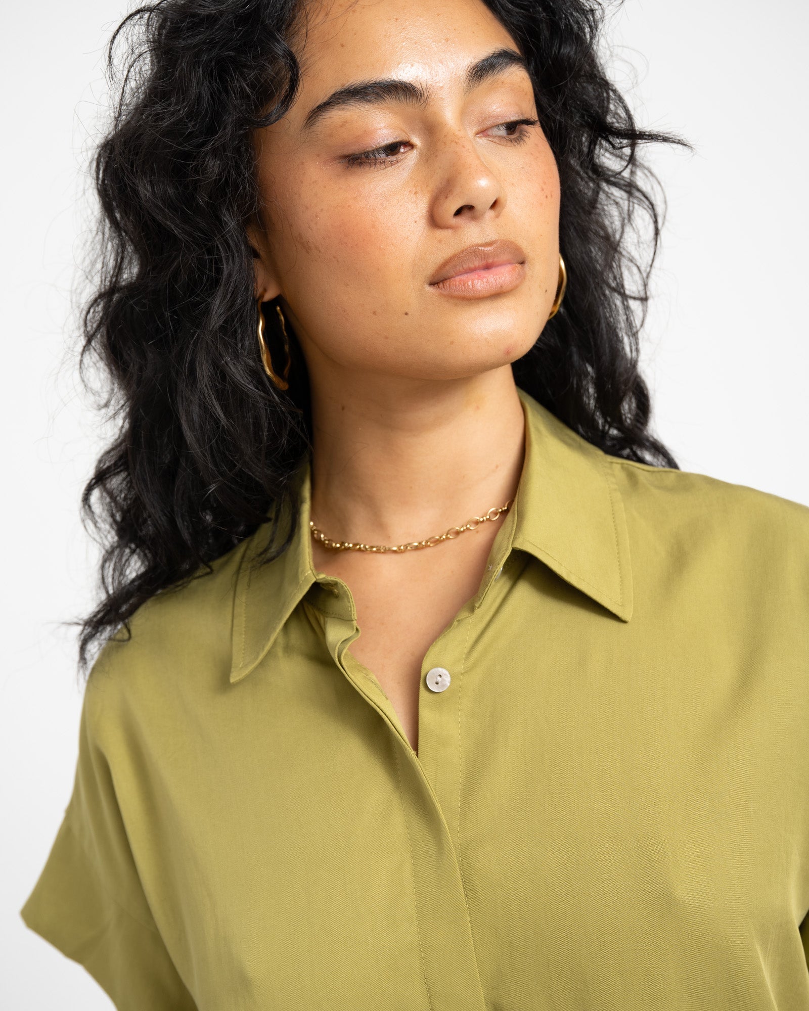 TILTIL Elin Tencel Short Sleeve Blouse Moss Green - Image 7