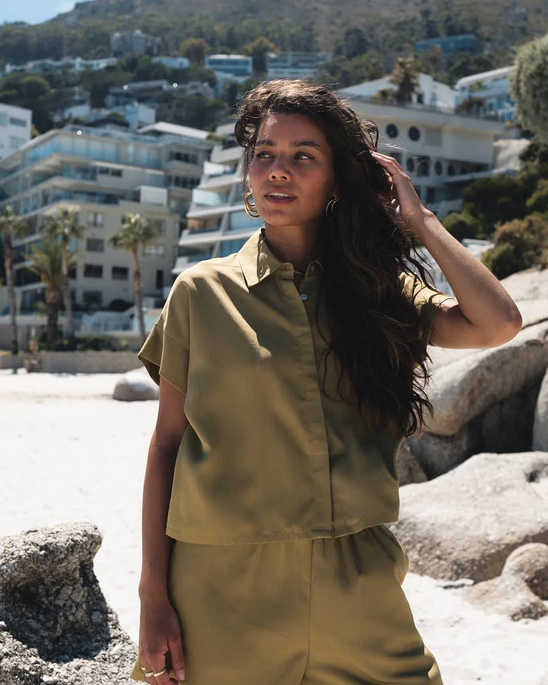 TILTIL Elin Tencel Short Sleeve Blouse Moss Green - Image 9