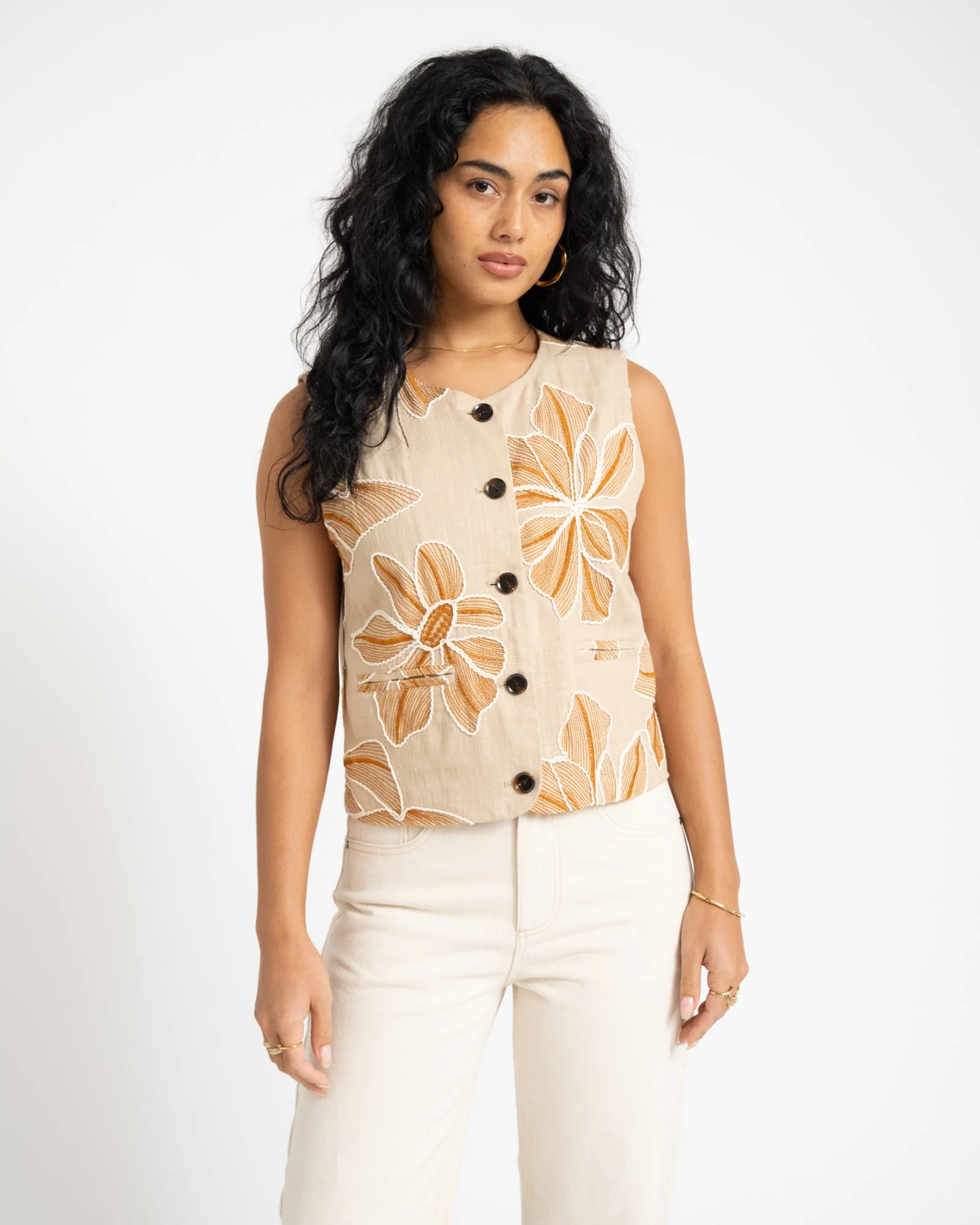 TILTIL Embroidered Zala Gilet Sand - Image 5