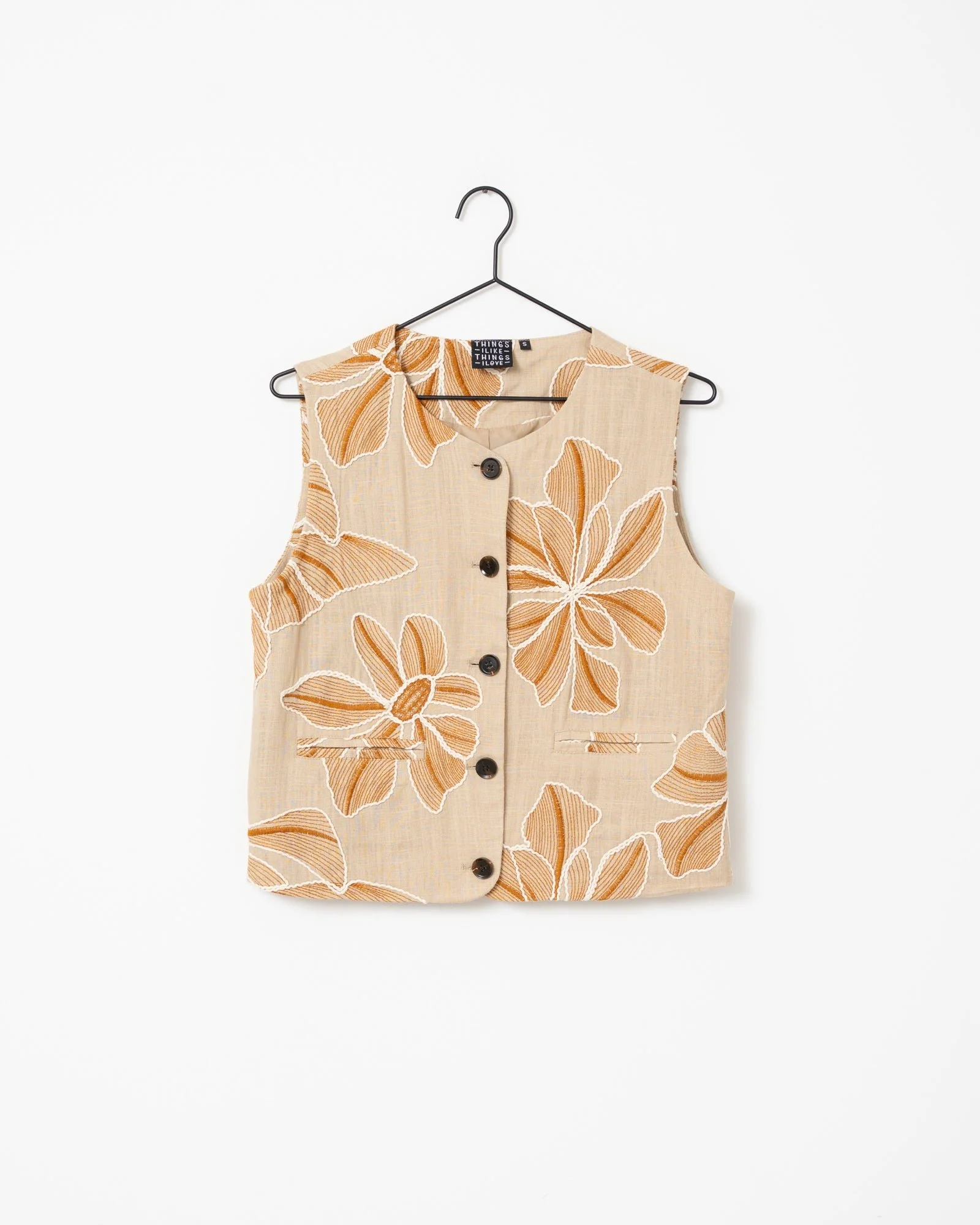 TILTIL Embroidered Zala Gilet Sand - Image 9