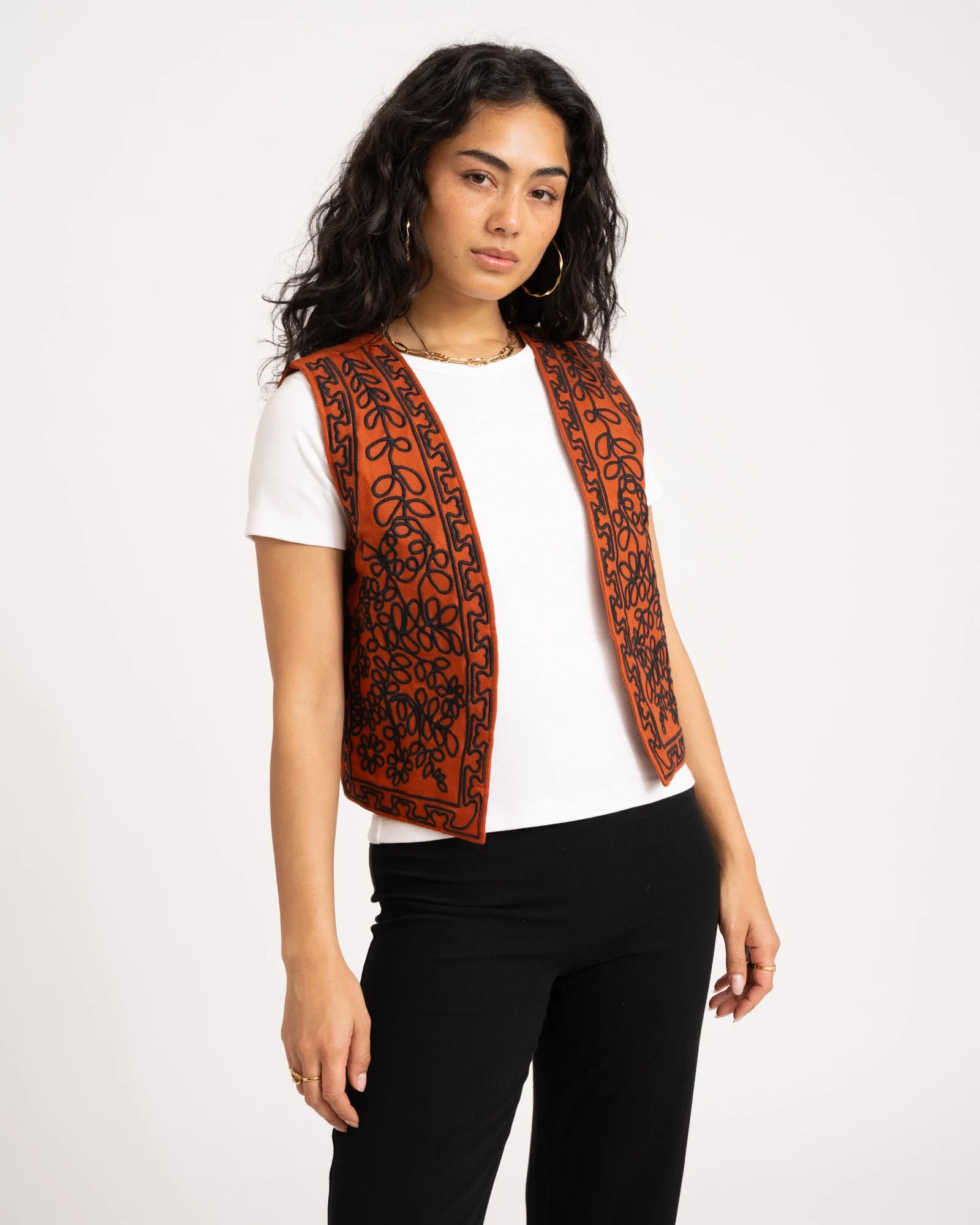 TILTIL Gigi Emboidered Gilet Bright Rust - Image 3