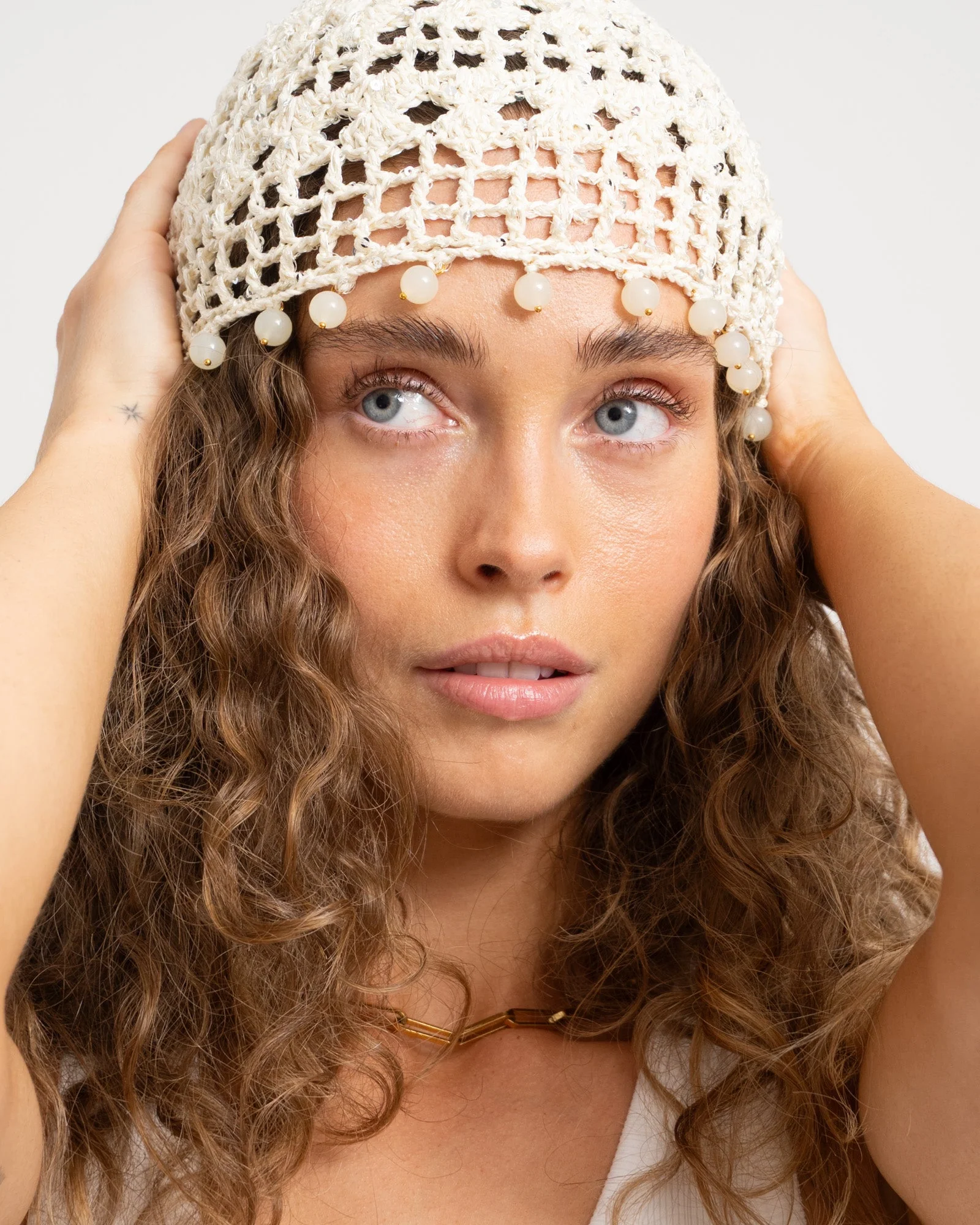 TILTIL Isla Crochet Bead Hat Creme Glitter Wit - Image 2