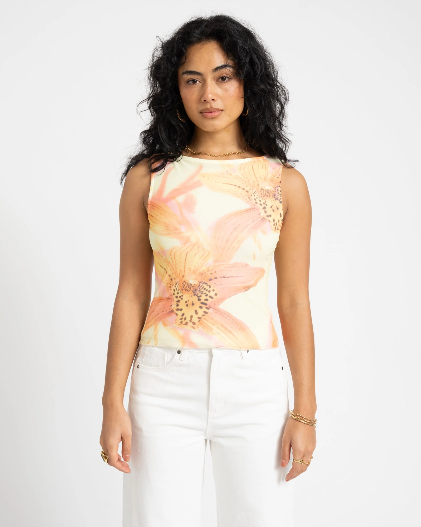 TILTIL Jente Floral Mesh Top Yellow - Image 5