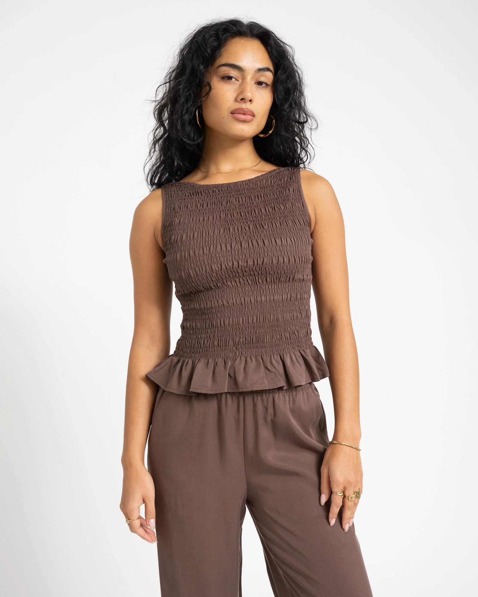 TILTIL Joyce Tencel Smock Top Brown