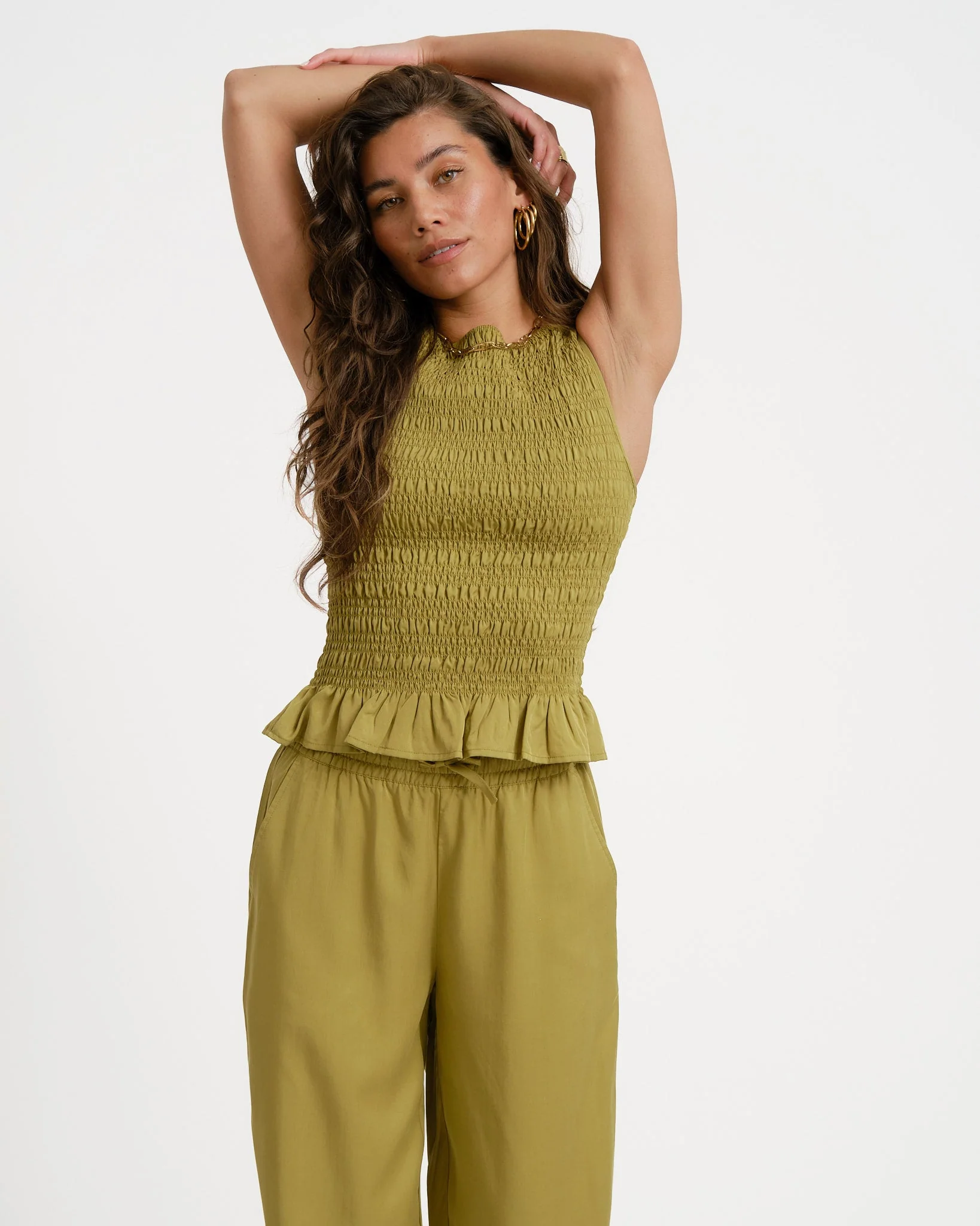 TILTIL Joyce Tencel Smock Top Moss Green