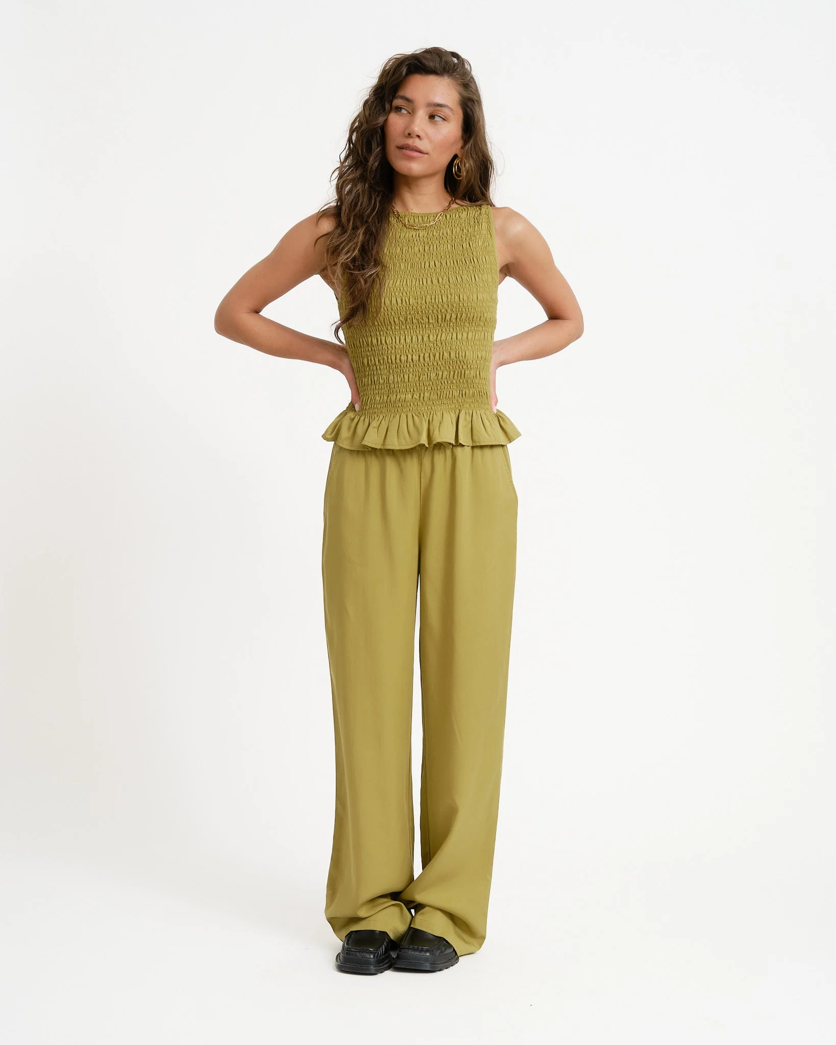 TILTIL Joyce Tencel Smock Top Moss Green - Image 2