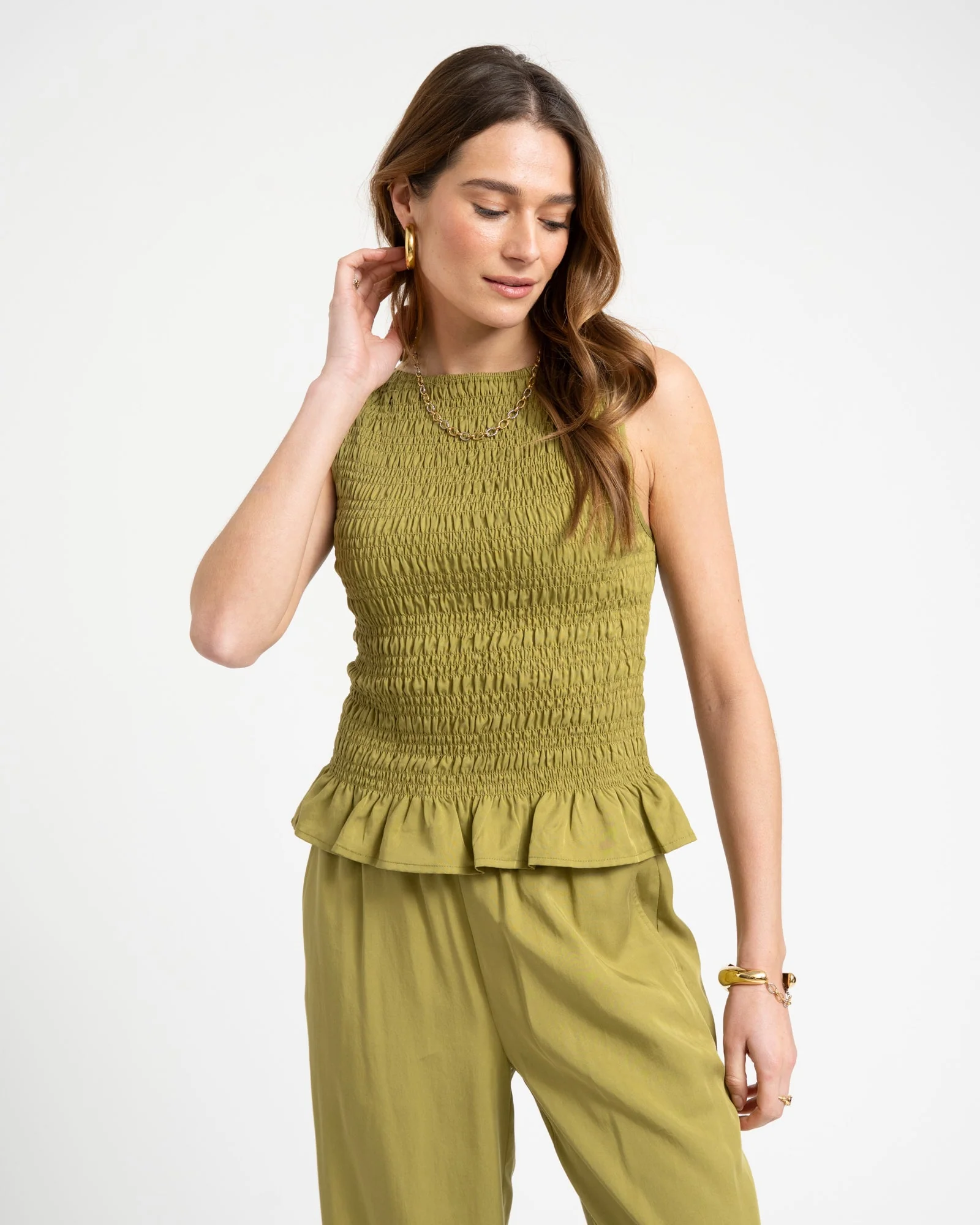 TILTIL Joyce Tencel Smock Top Moss Green - Image 3