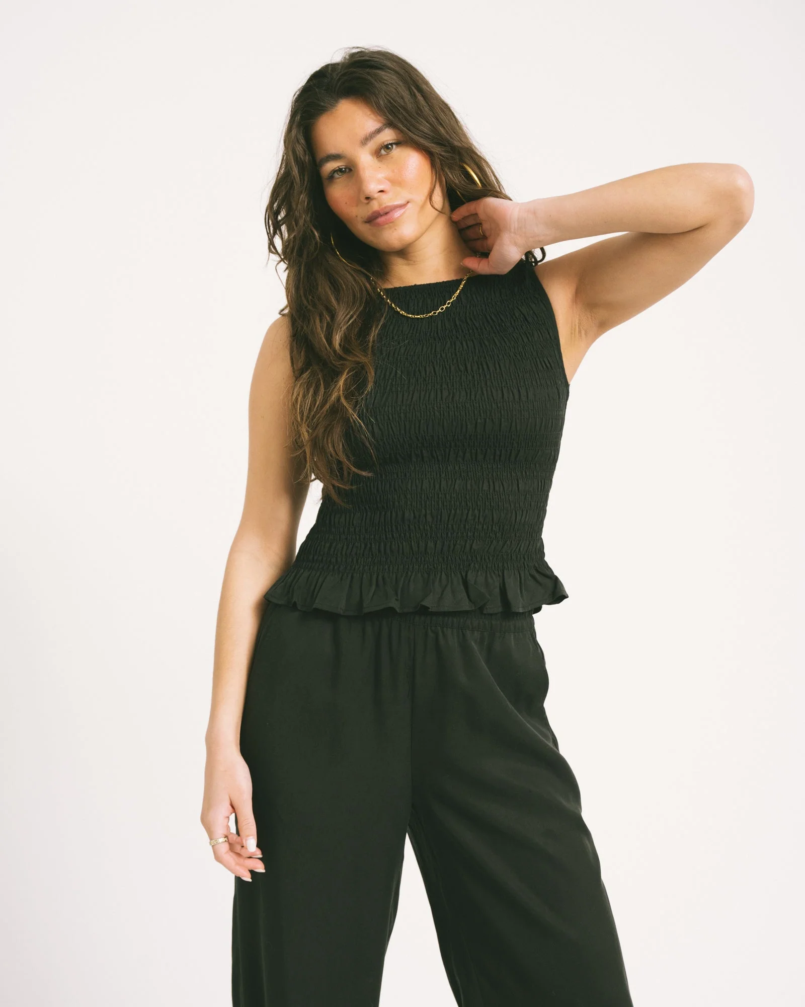 TILTIL Joyce Tencel Smock Top Black - Image 3