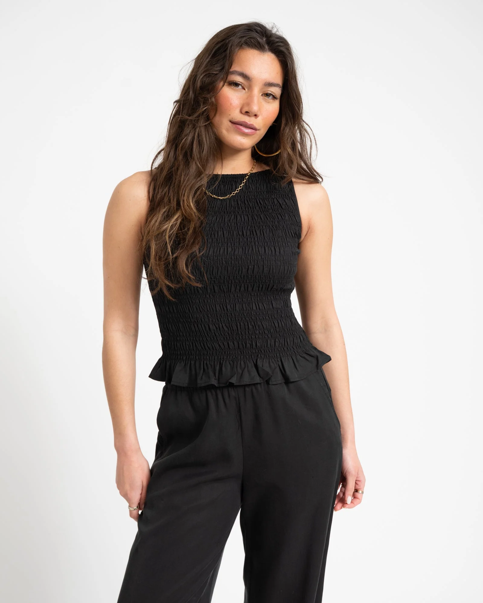TILTIL Joyce Tencel Smock Top Black - Image 5