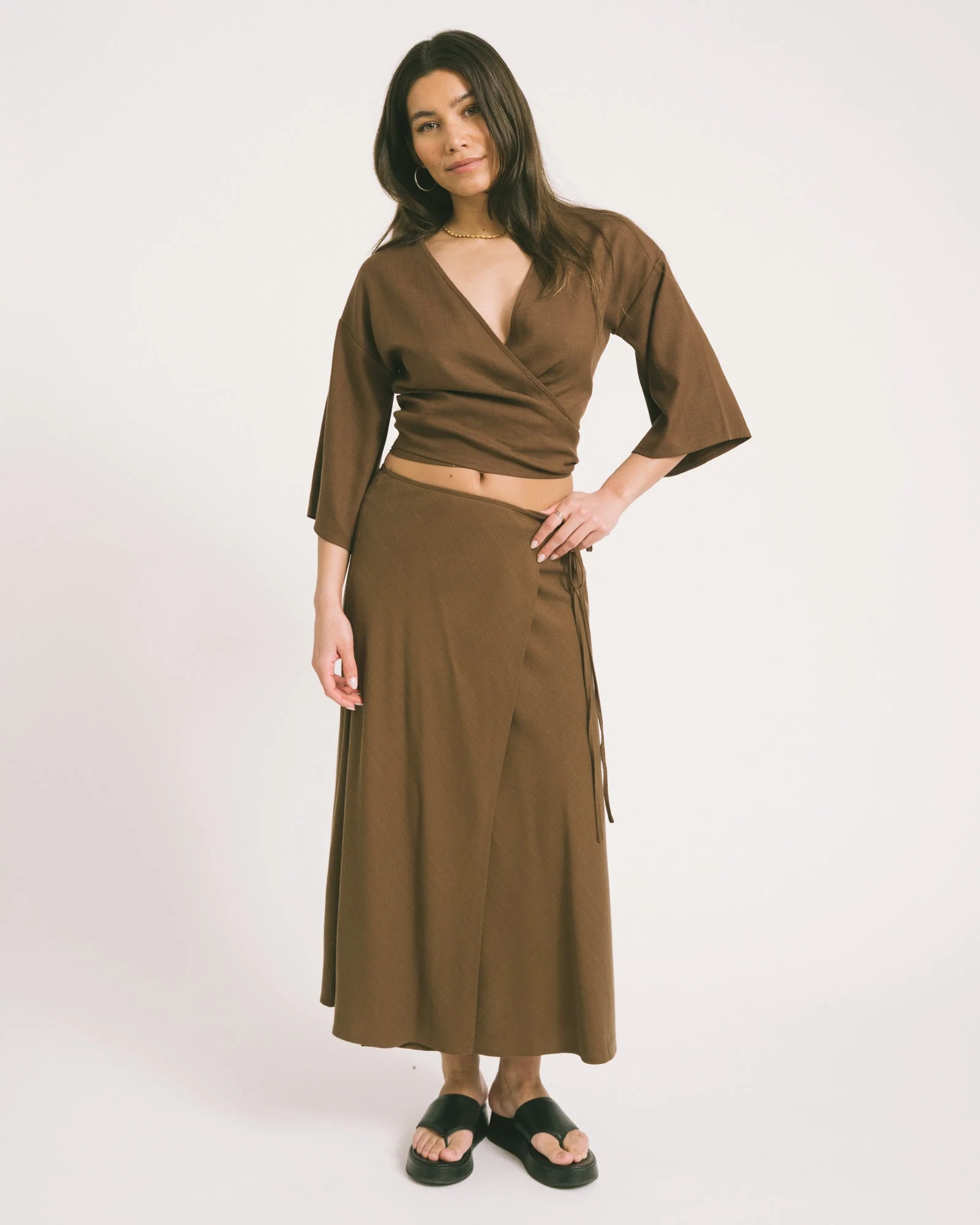 TILTIL Loma Wrap Skirt Brown