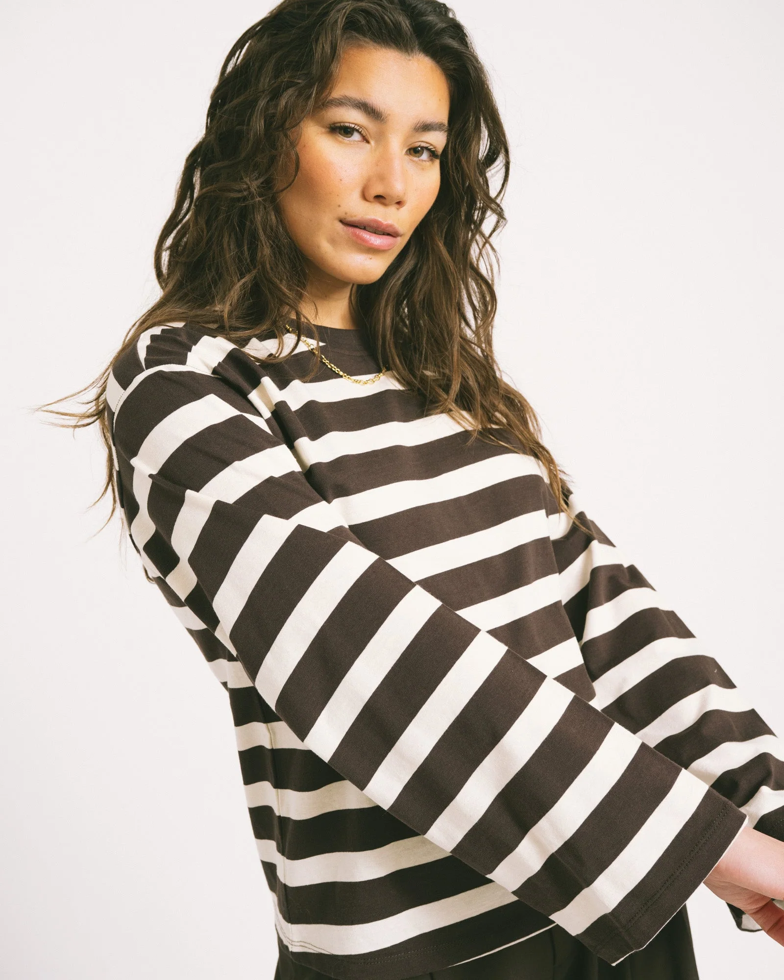 TILTIL Longsleeve Thick Striped Doka Tee Brown - Image 2
