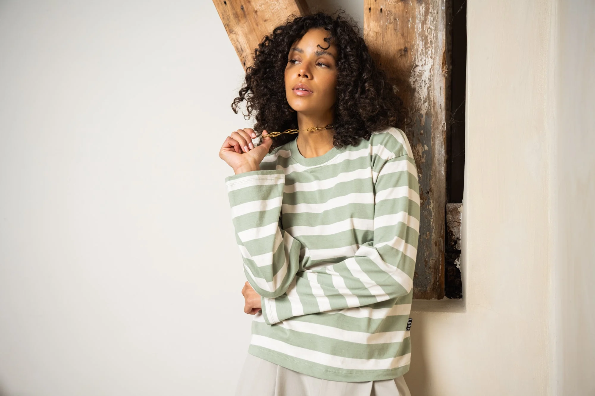 TILTIL Longsleeve Thick Striped Doka Tee Light Green - Image 10