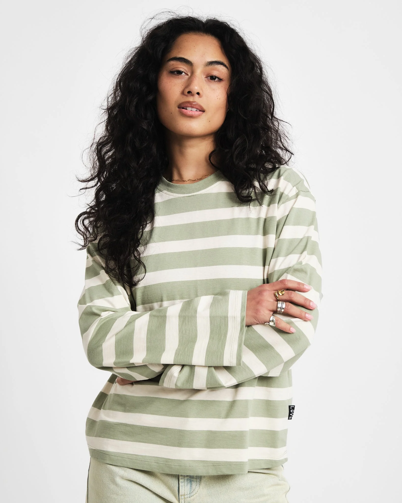 TILTIL Longsleeve Thick Striped Doka Tee Light Green - Image 5