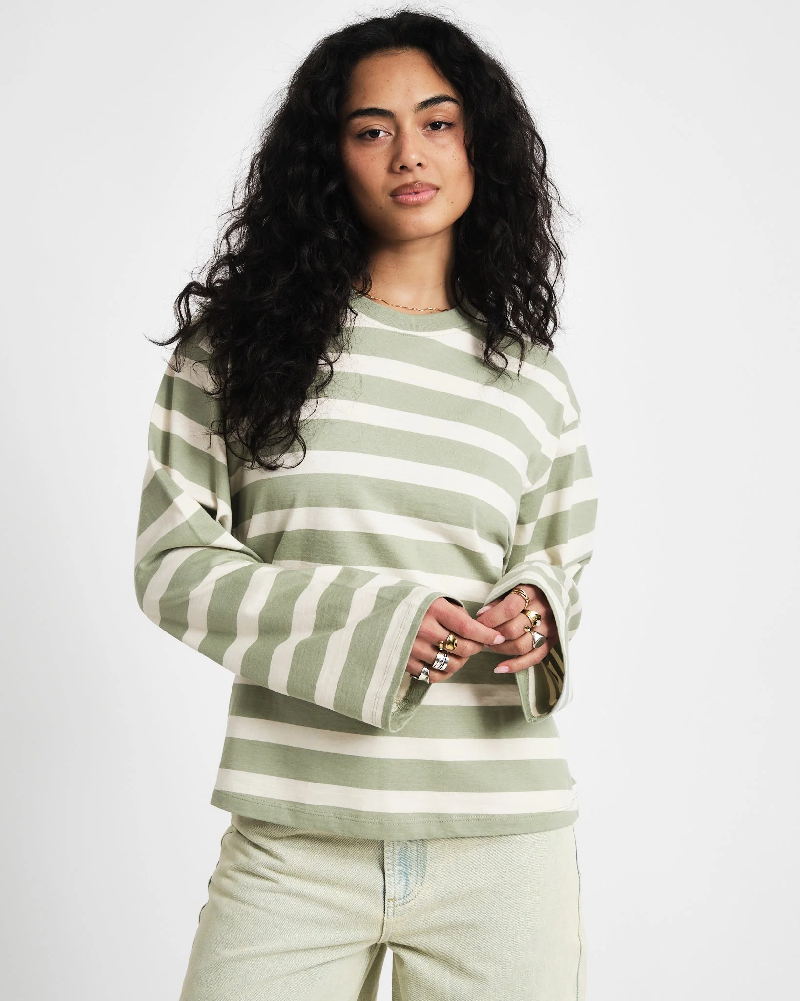 TILTIL Longsleeve Thick Striped Doka Tee Light Green - Image 6