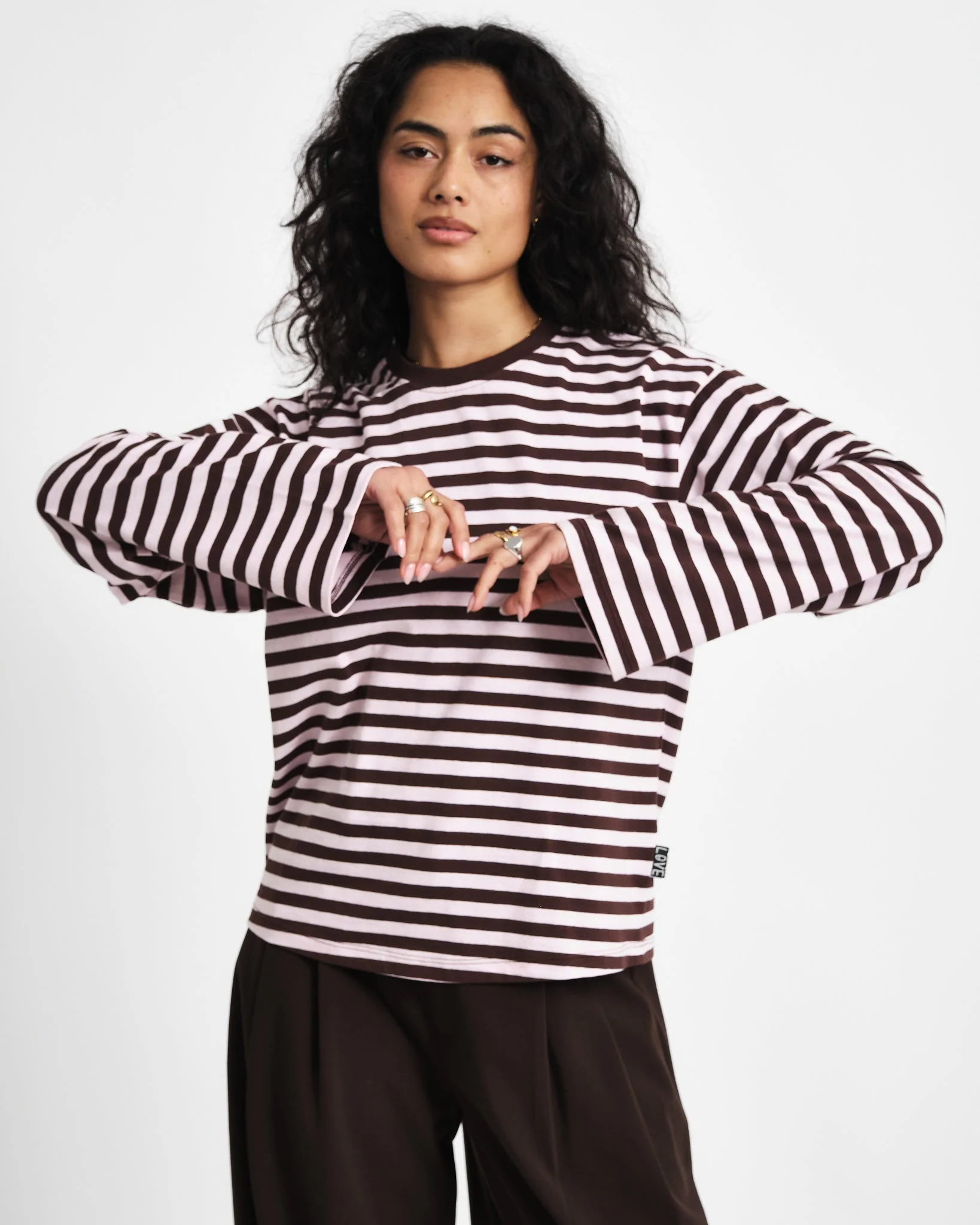 TILTIL Longsleeve Thin Striped Doka Tee Brown Pink