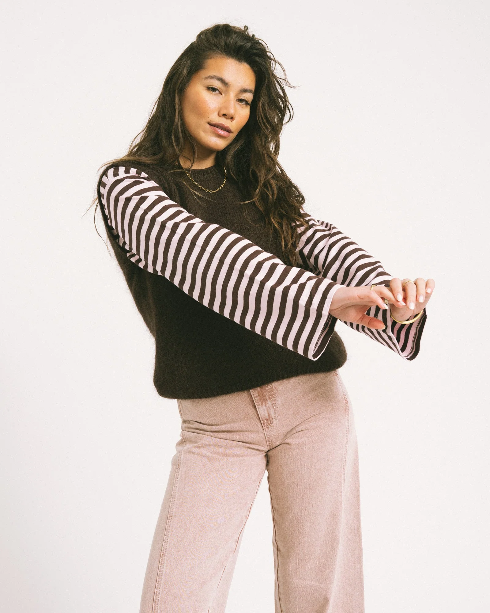 TILTIL Longsleeve Thin Striped Doka Tee Brown Pink - Image 2