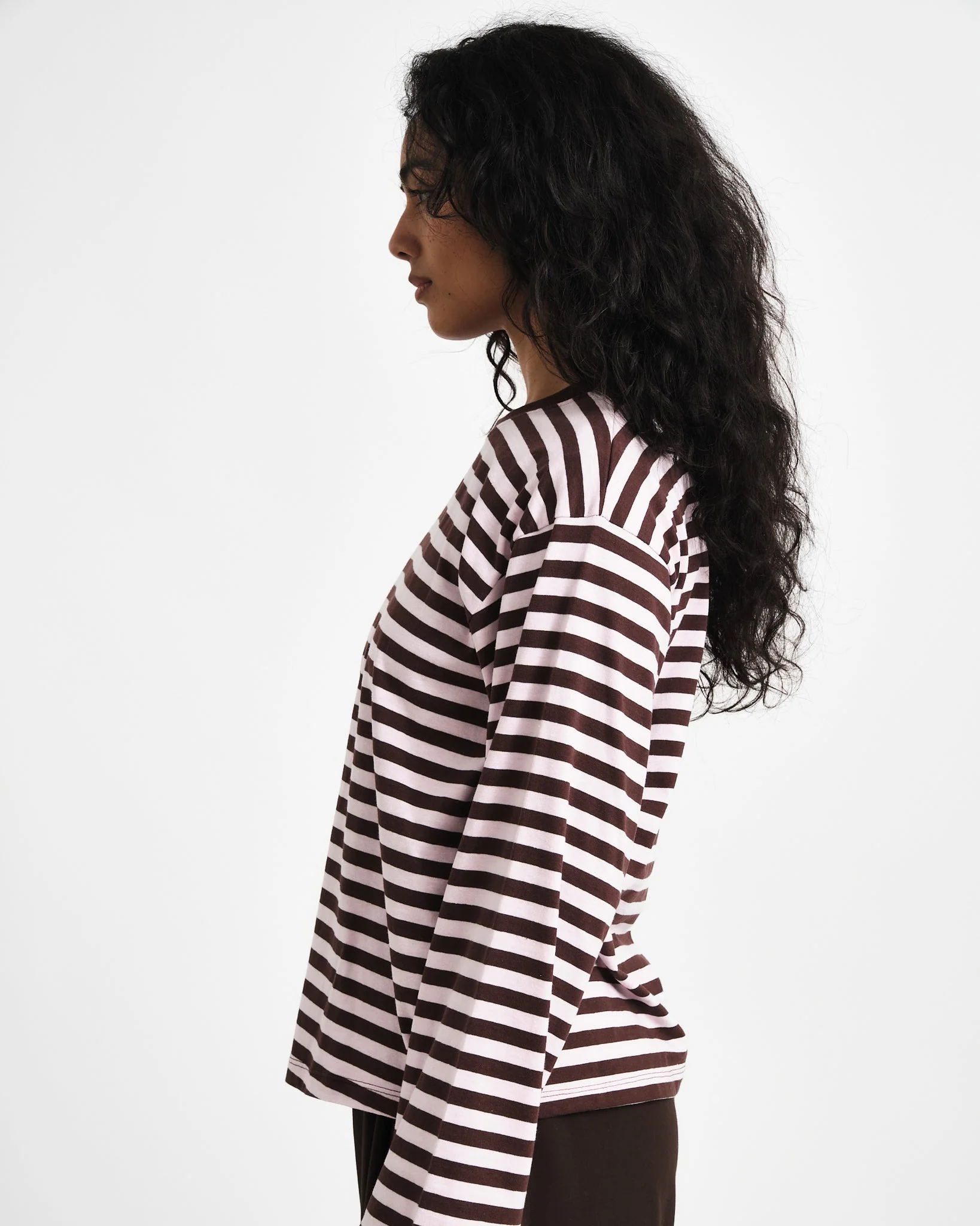TILTIL Longsleeve Thin Striped Doka Tee Brown Pink - Image 4