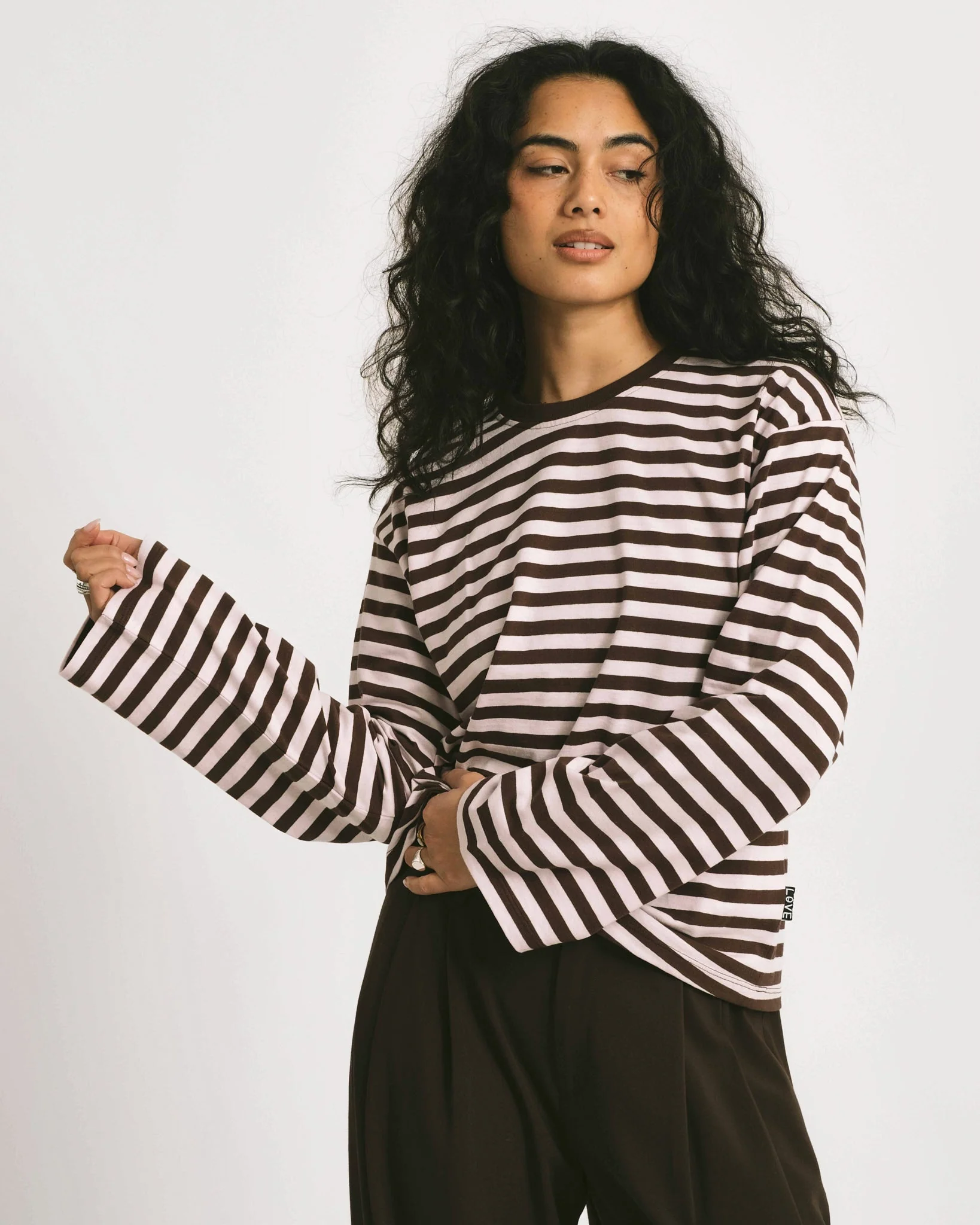 TILTIL Longsleeve Thin Striped Doka Tee Brown Pink - Image 7