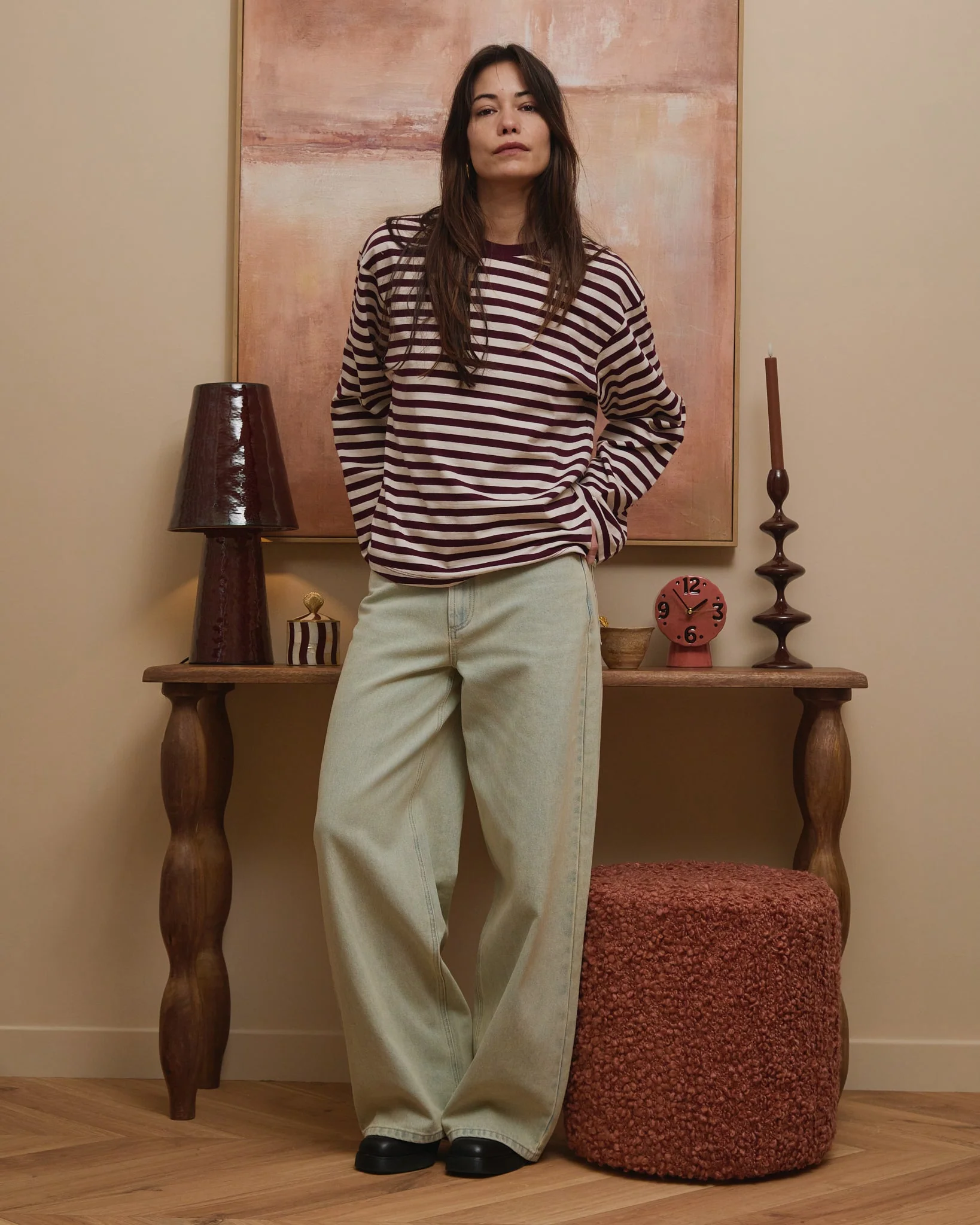TILTIL Longsleeve Thin Striped Doka Tee Brown Pink - Image 8