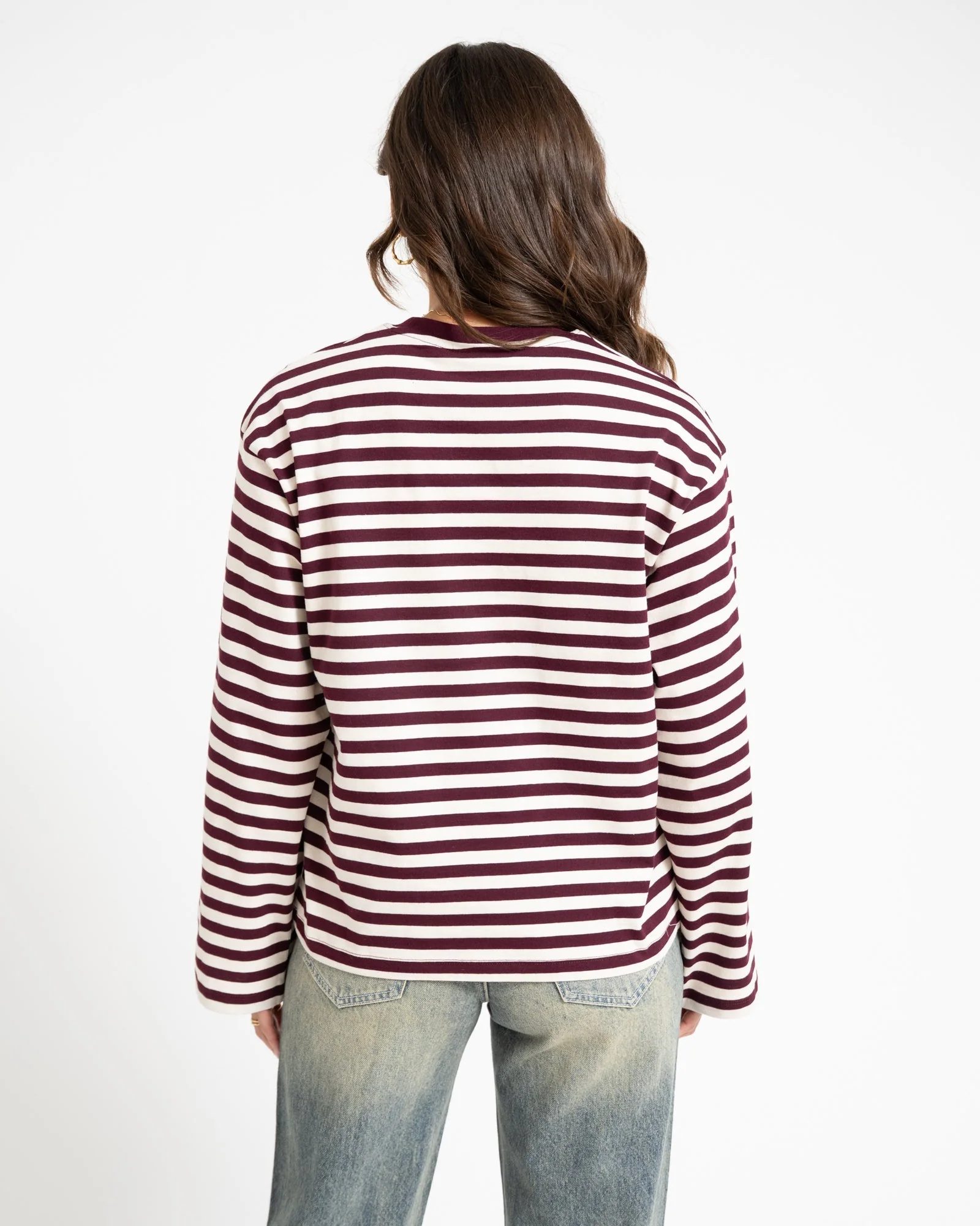 TILTIL Longsleeve Thin Striped Doka Tee Dark Burgundy - Image 5