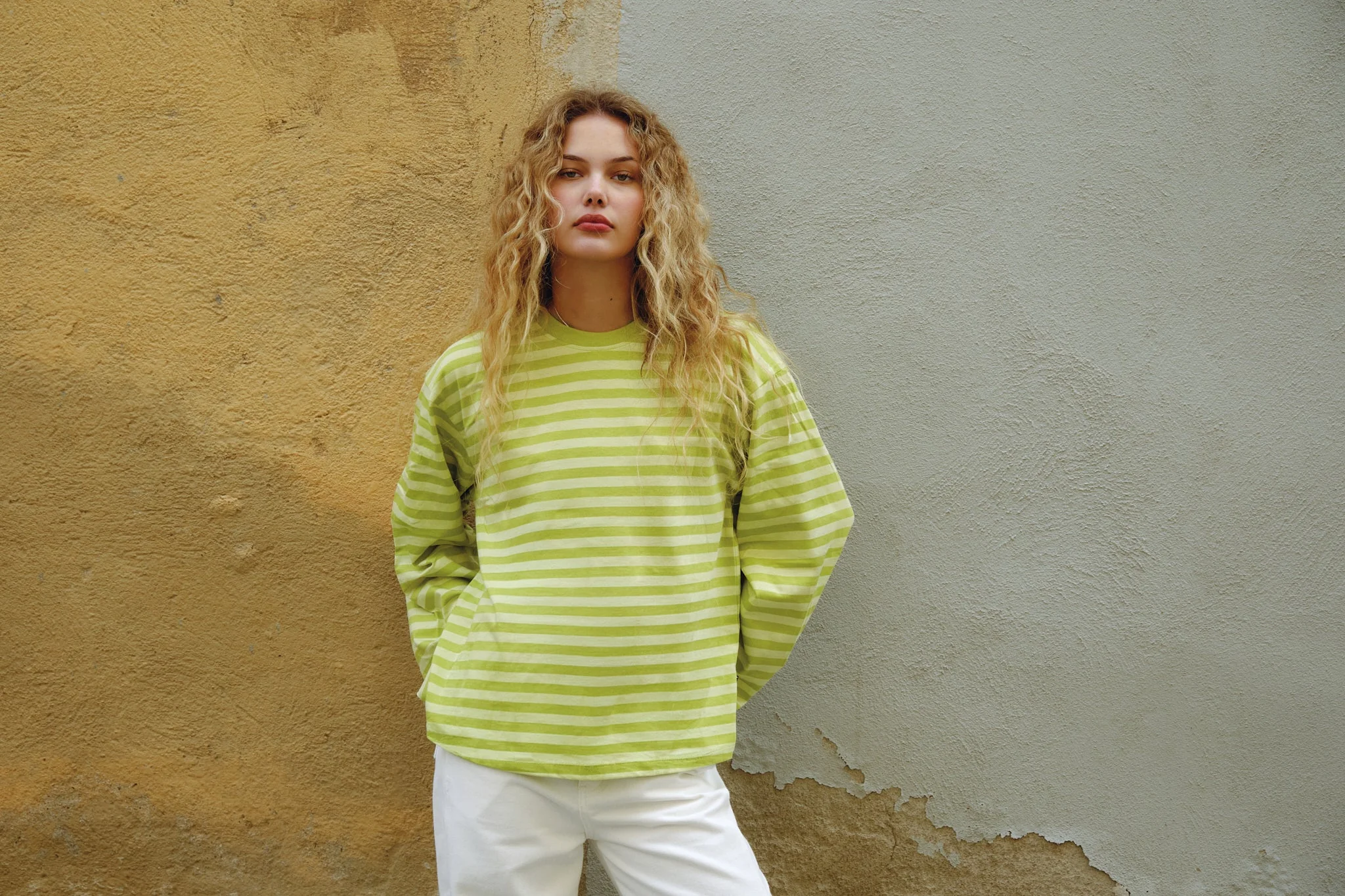TILTIL Longsleeve Thin Striped Doka Tee Matcha Green