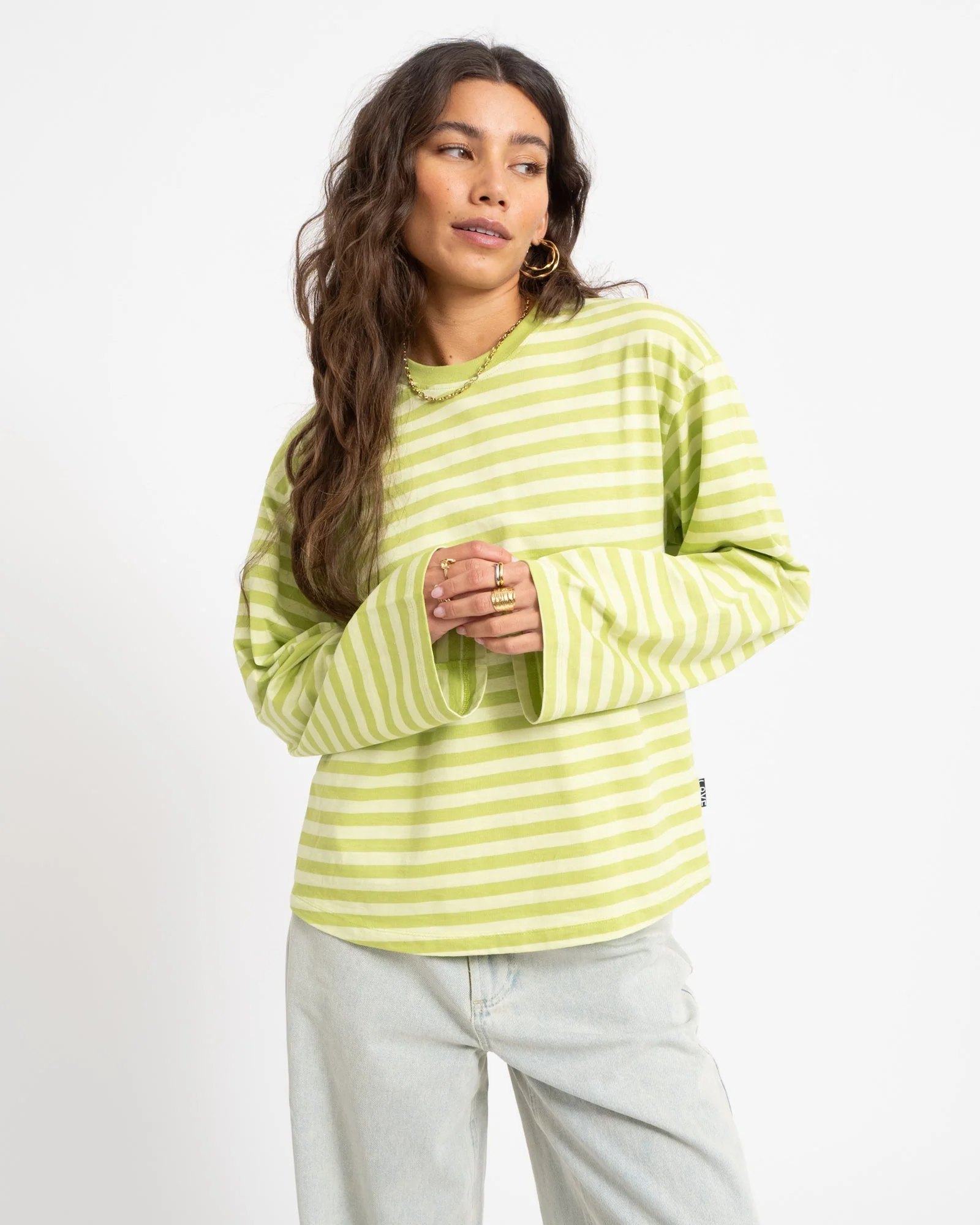 TILTIL Longsleeve Thin Striped Doka Tee Matcha Green - Image 2