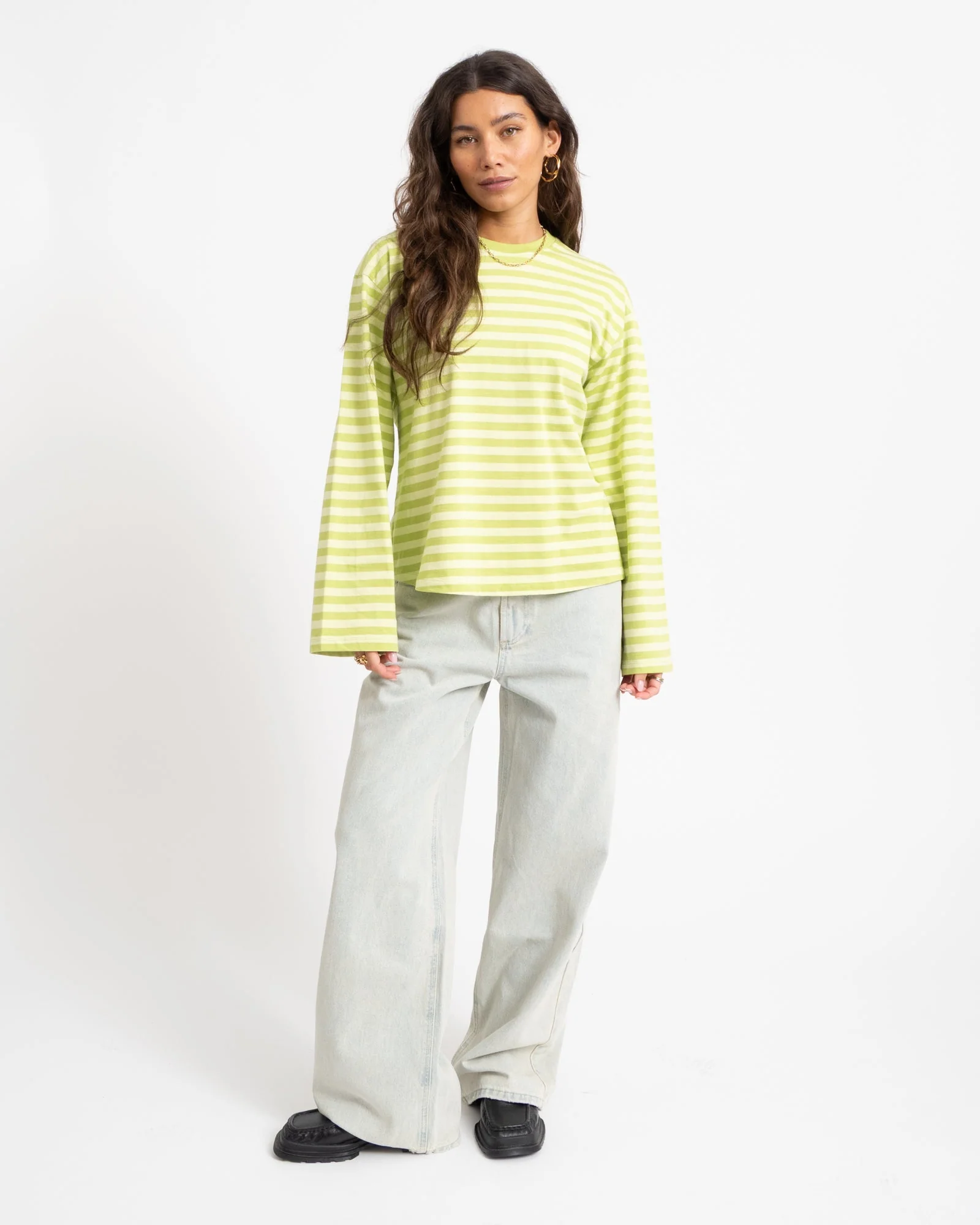 TILTIL Longsleeve Thin Striped Doka Tee Matcha Green - Image 3