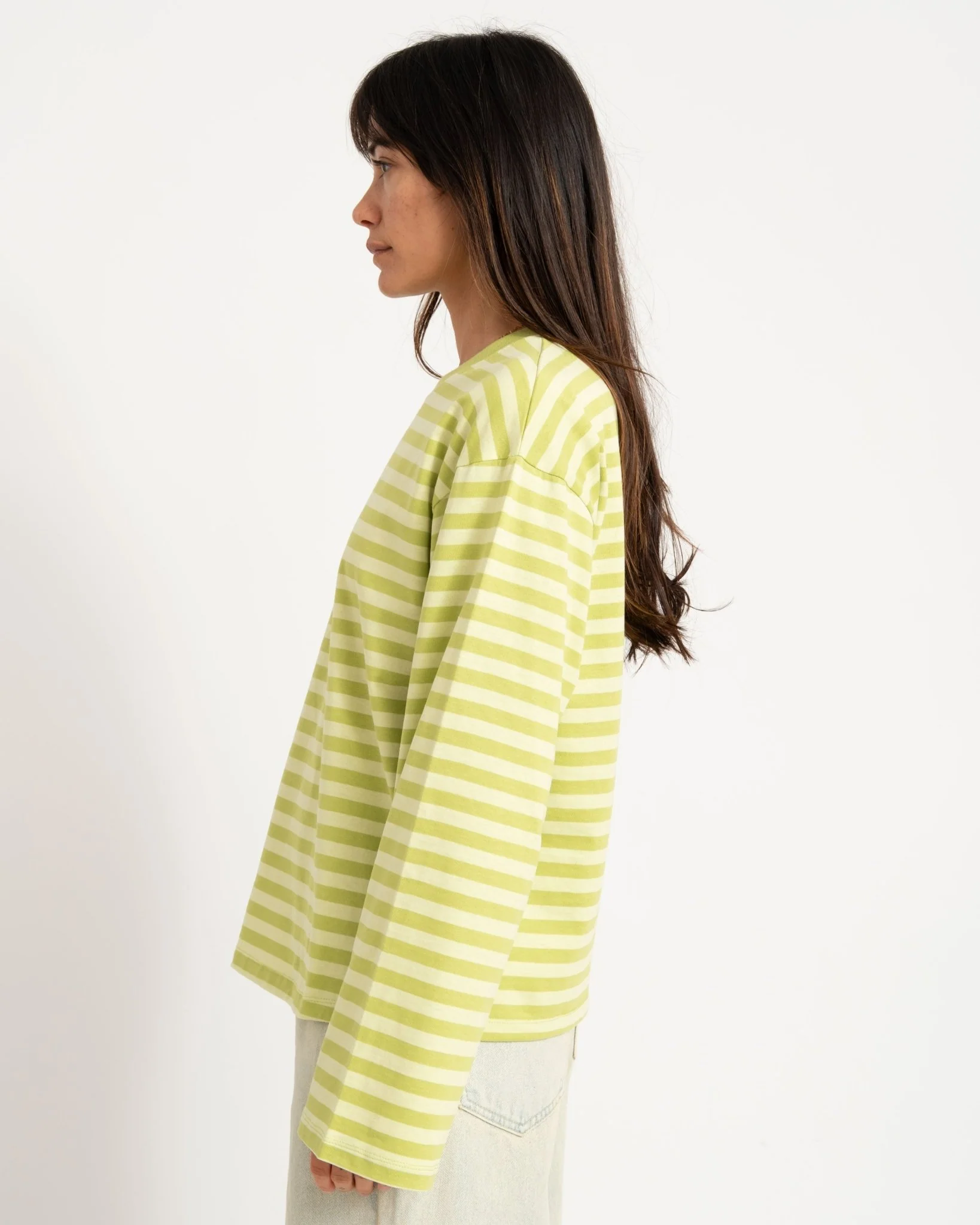 TILTIL Longsleeve Thin Striped Doka Tee Matcha Green - Image 5