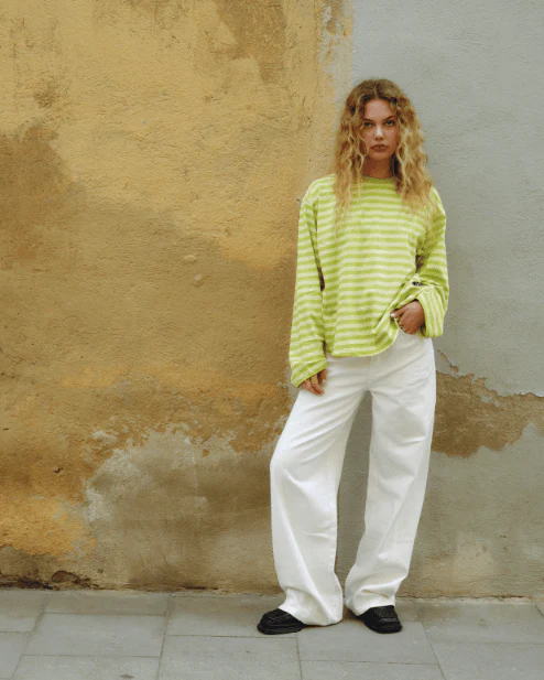 TILTIL Longsleeve Thin Striped Doka Tee Matcha Green - Image 9