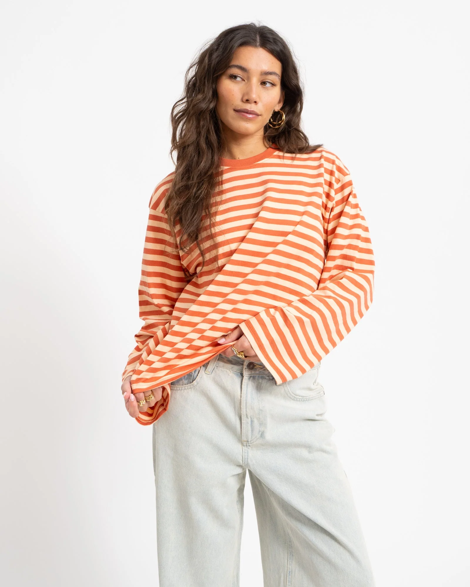 TILTIL Longsleeve Thin Striped Doka Tee Orange