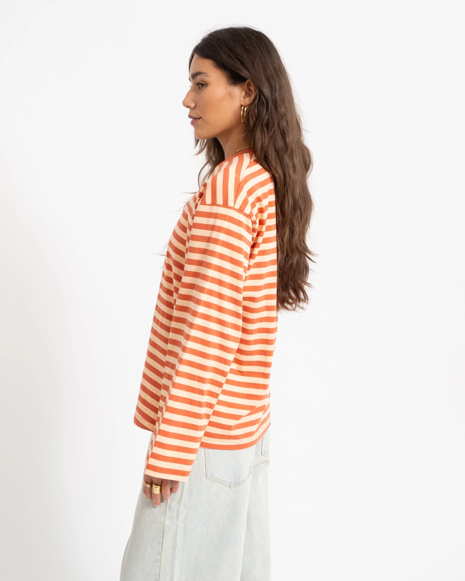 TILTIL Longsleeve Thin Striped Doka Tee Orange - Image 4