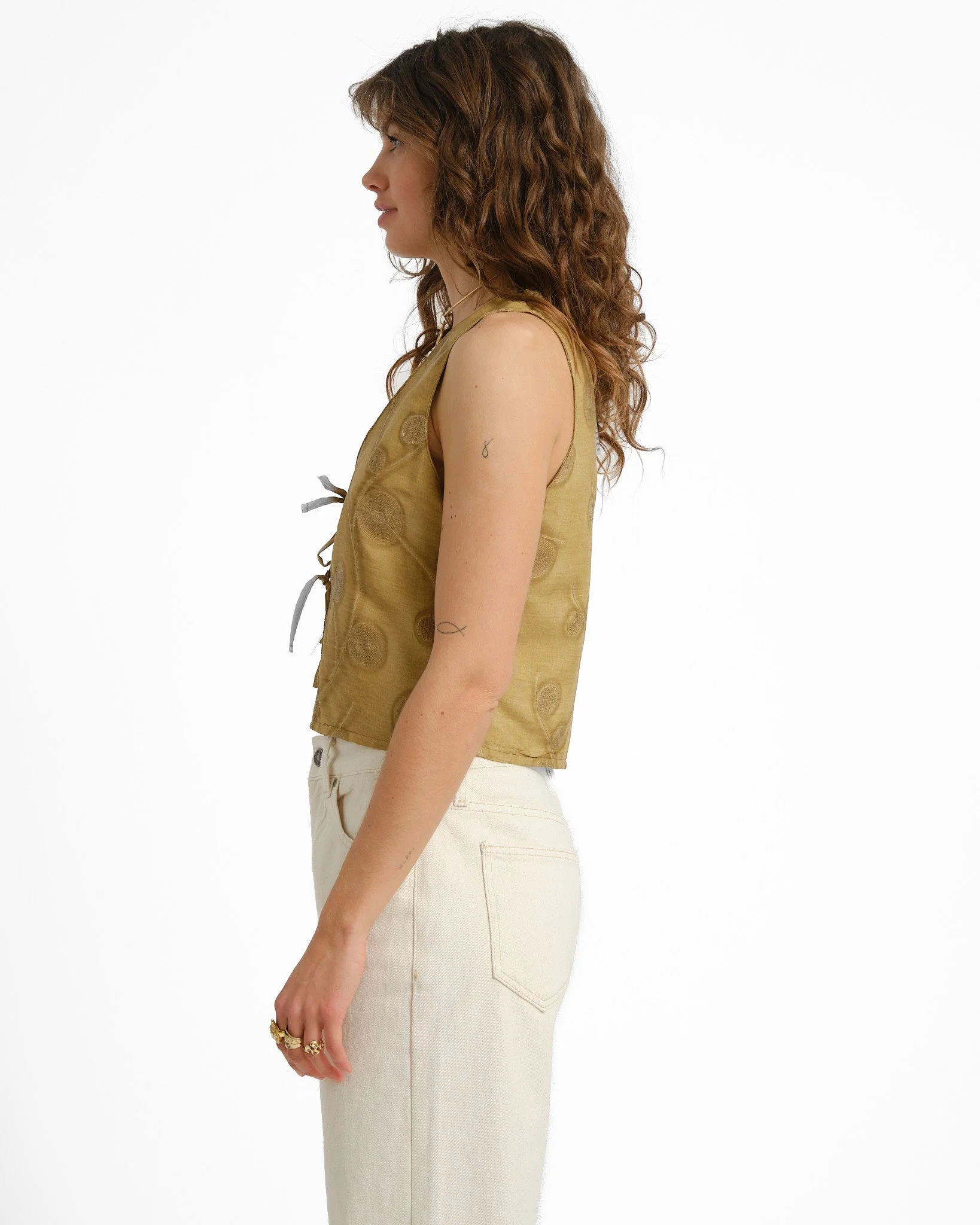 TILTIL Malu Gilet Top Mustard Embroidery Print - Image 3