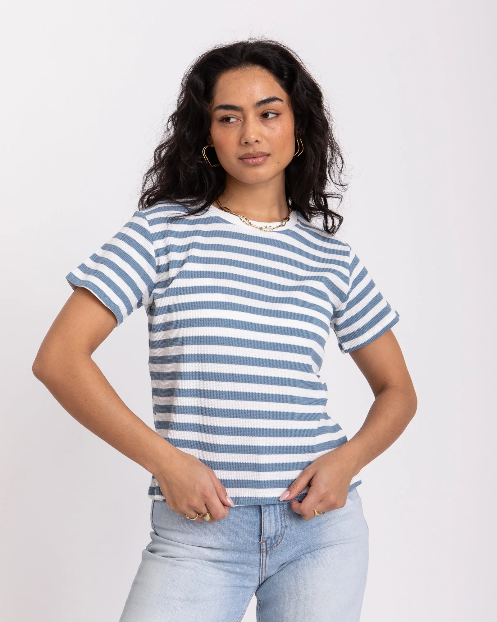 TILTIL Many Stripe Knit Ice Blue Beige