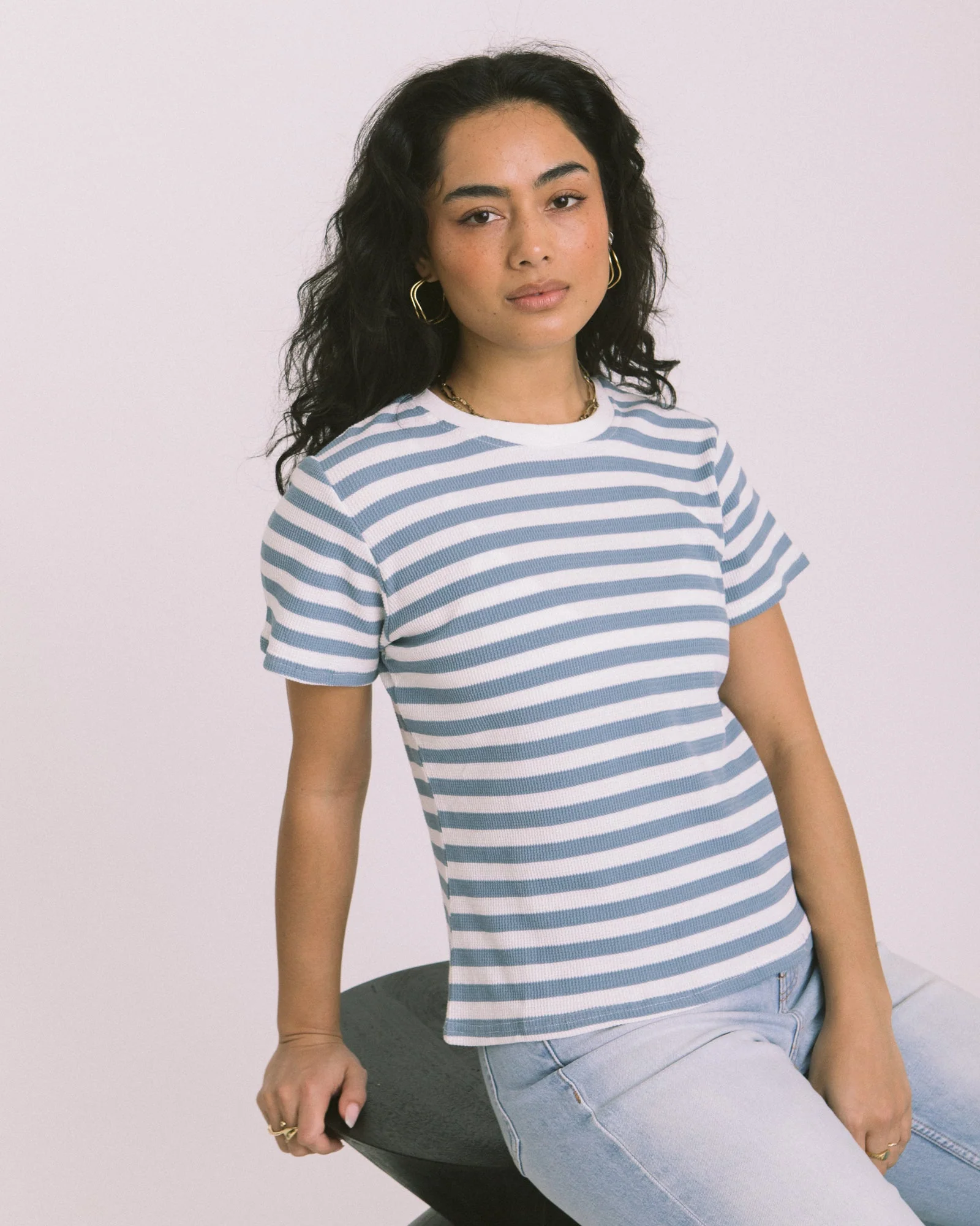 TILTIL Many Stripe Knit Ice Blue Beige - Image 2