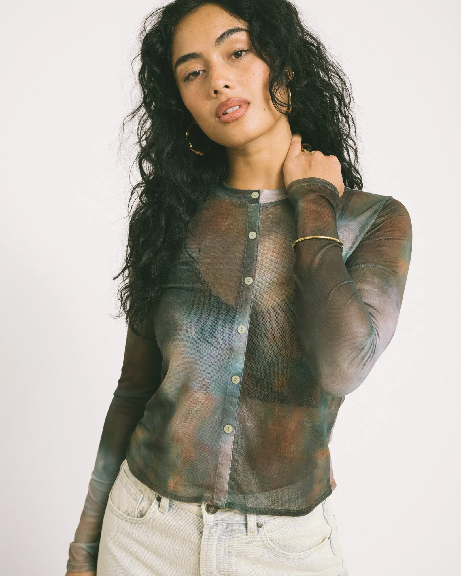 TILTIL Mesh Buttoned Longsleeve mix green - Image 4