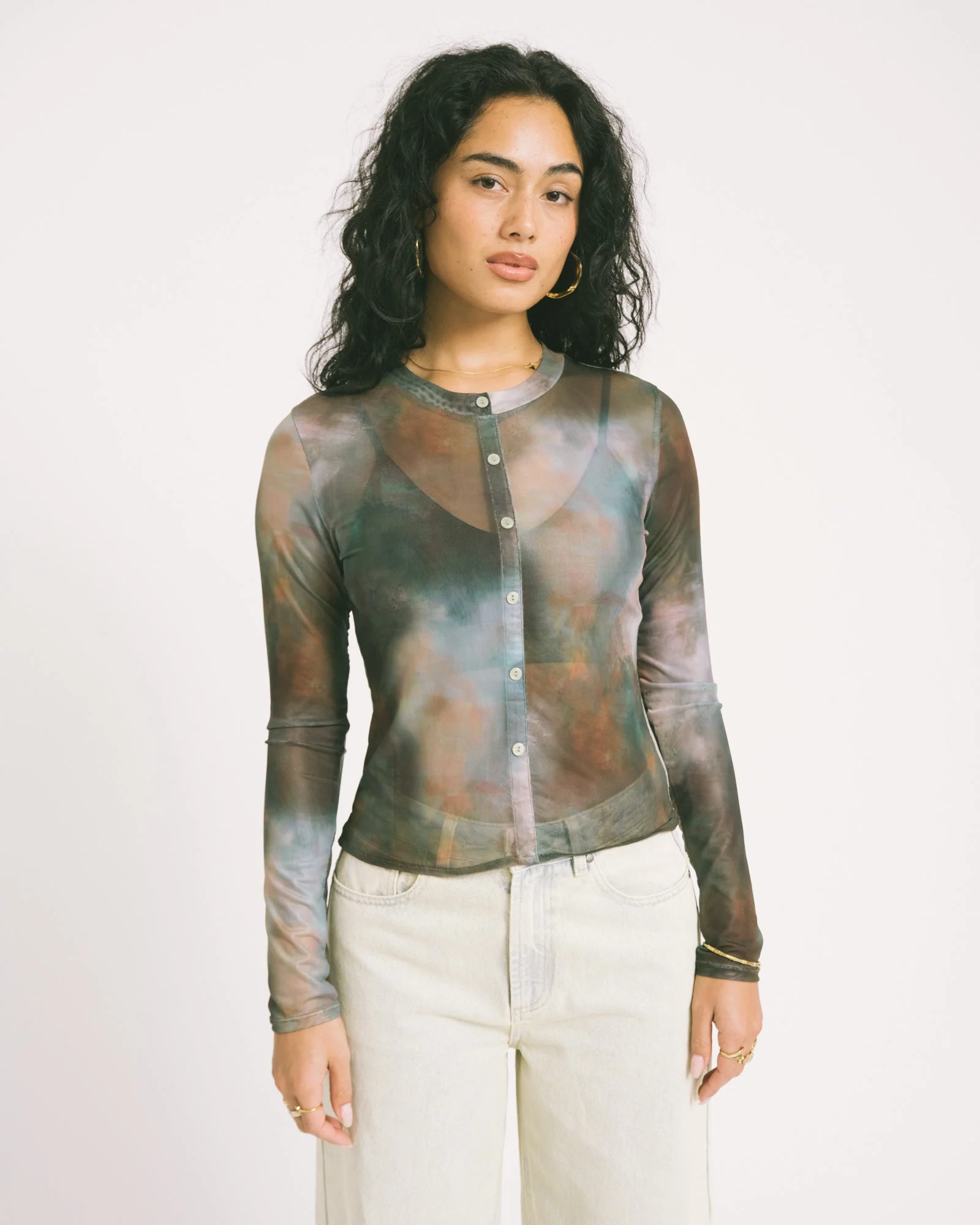 TILTIL Mesh Buttoned Longsleeve mix green - Image 5